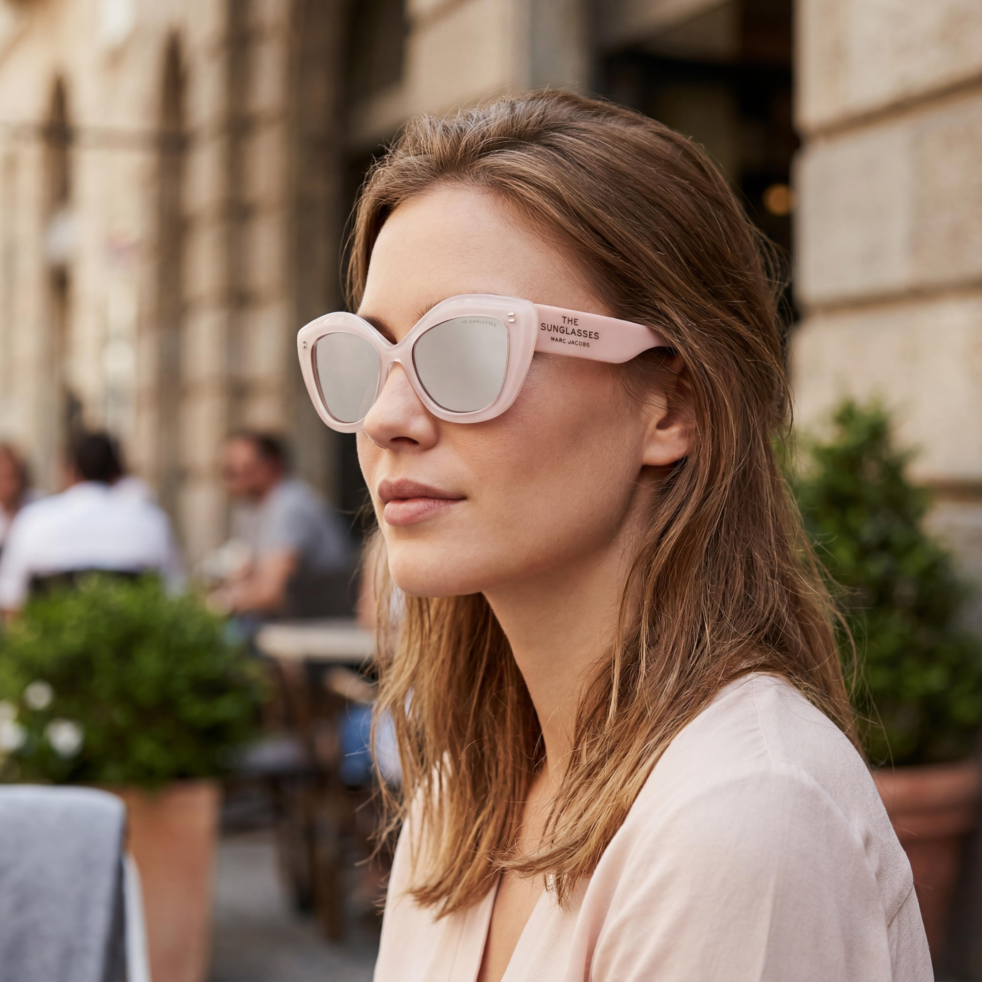 Marc Jacobs Classic MARC 800/S Women's Rectangular Acetate Sunglasses in Crystal Pink with Grey Lenses 50-18-145, Photo 6