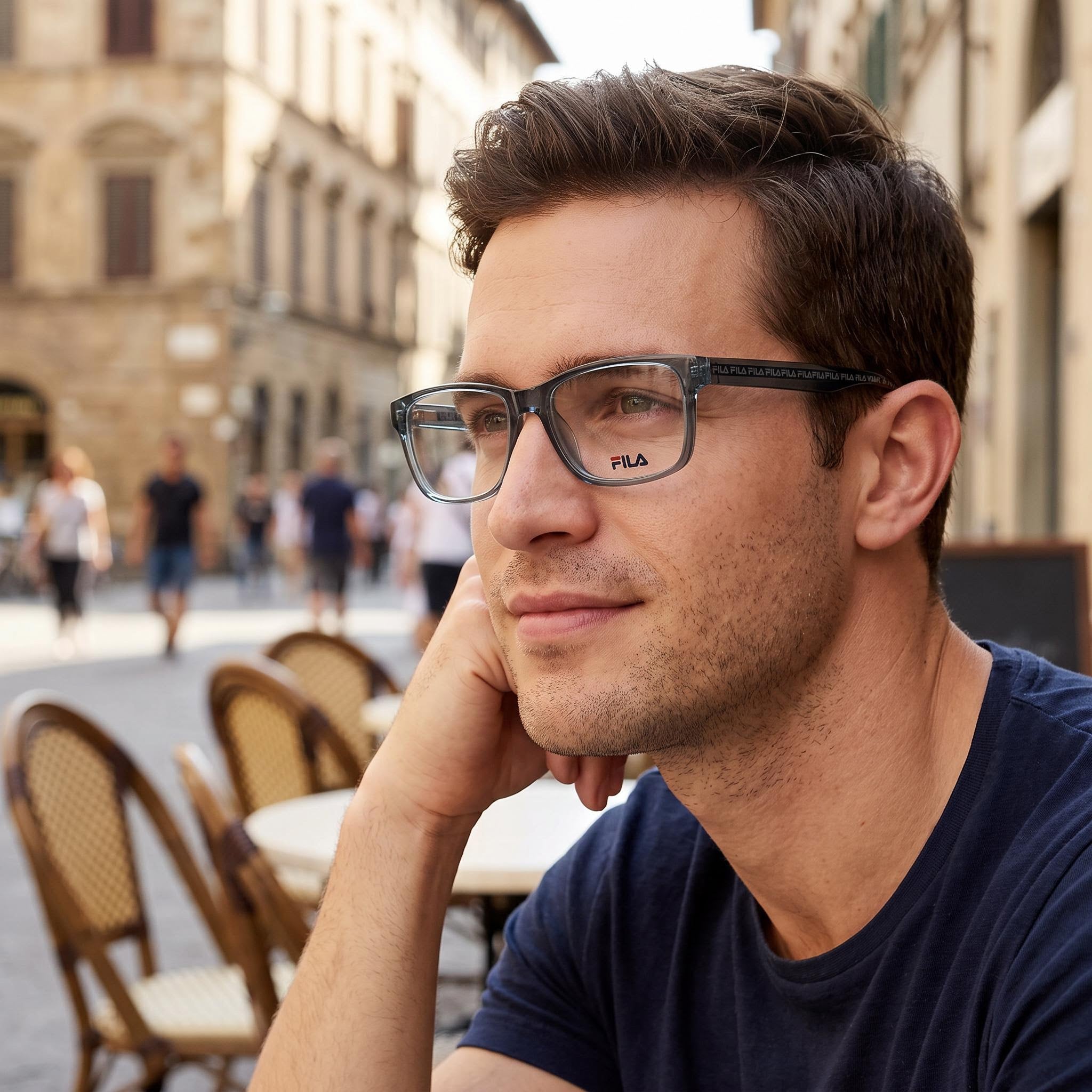 FILA Classic Men's Cellulose Acetate Eyeglasses in Transparent Azure, Size 52-15-145, Clear Demo Lenses, Prescription Ready, Photo 5