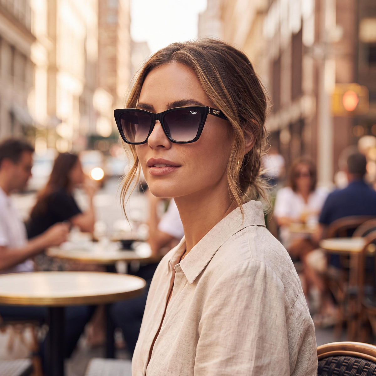 QUAY AUSTRALIA Call the Shots Women's Cat Eye Black Fade Plastic 100% UV Protection Sunglasses 145mm, Photo 4