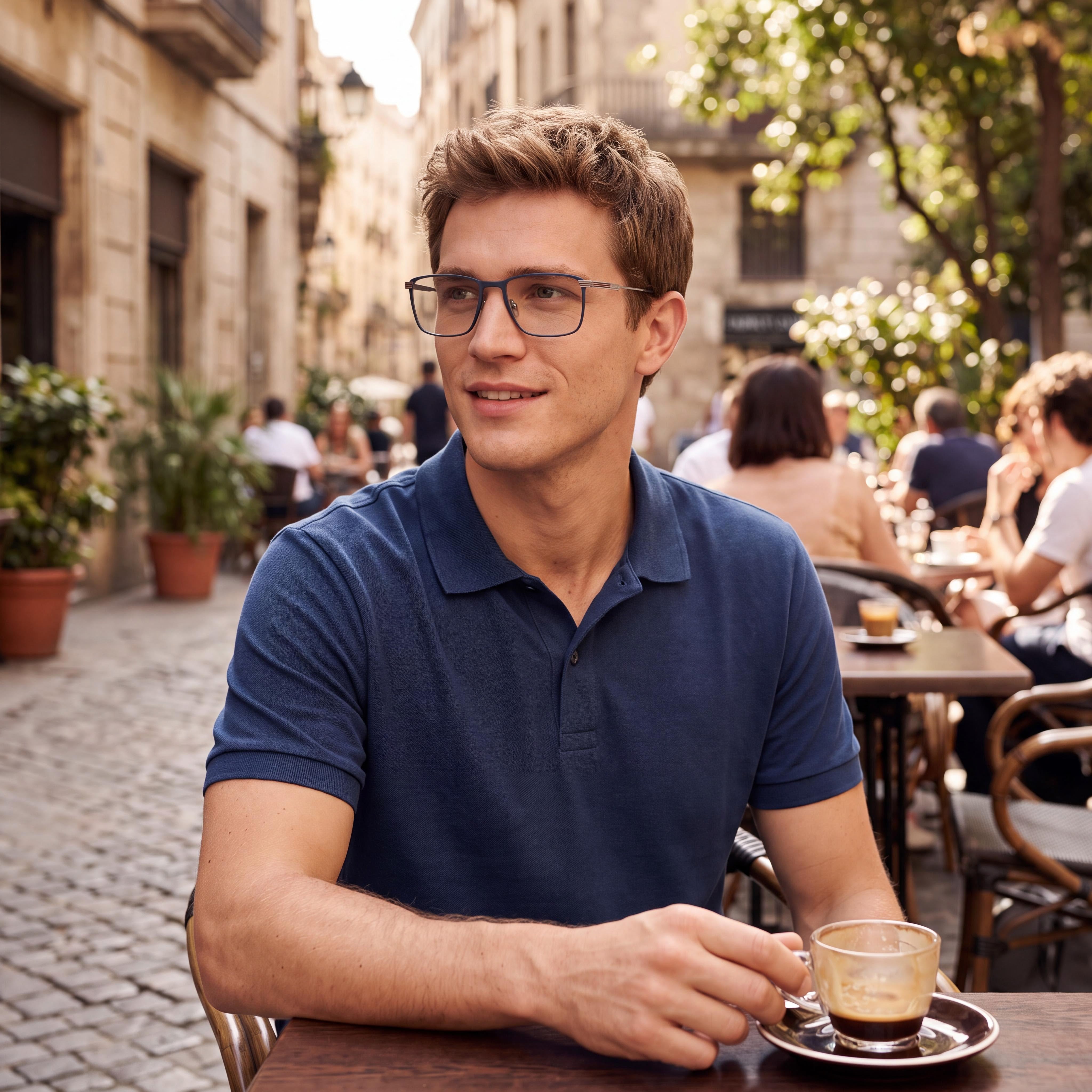 Montura de gafas Lacoste Casual para hombre, color azul semimate, con lentes de plástico transparente de 54 mm, Photo 6