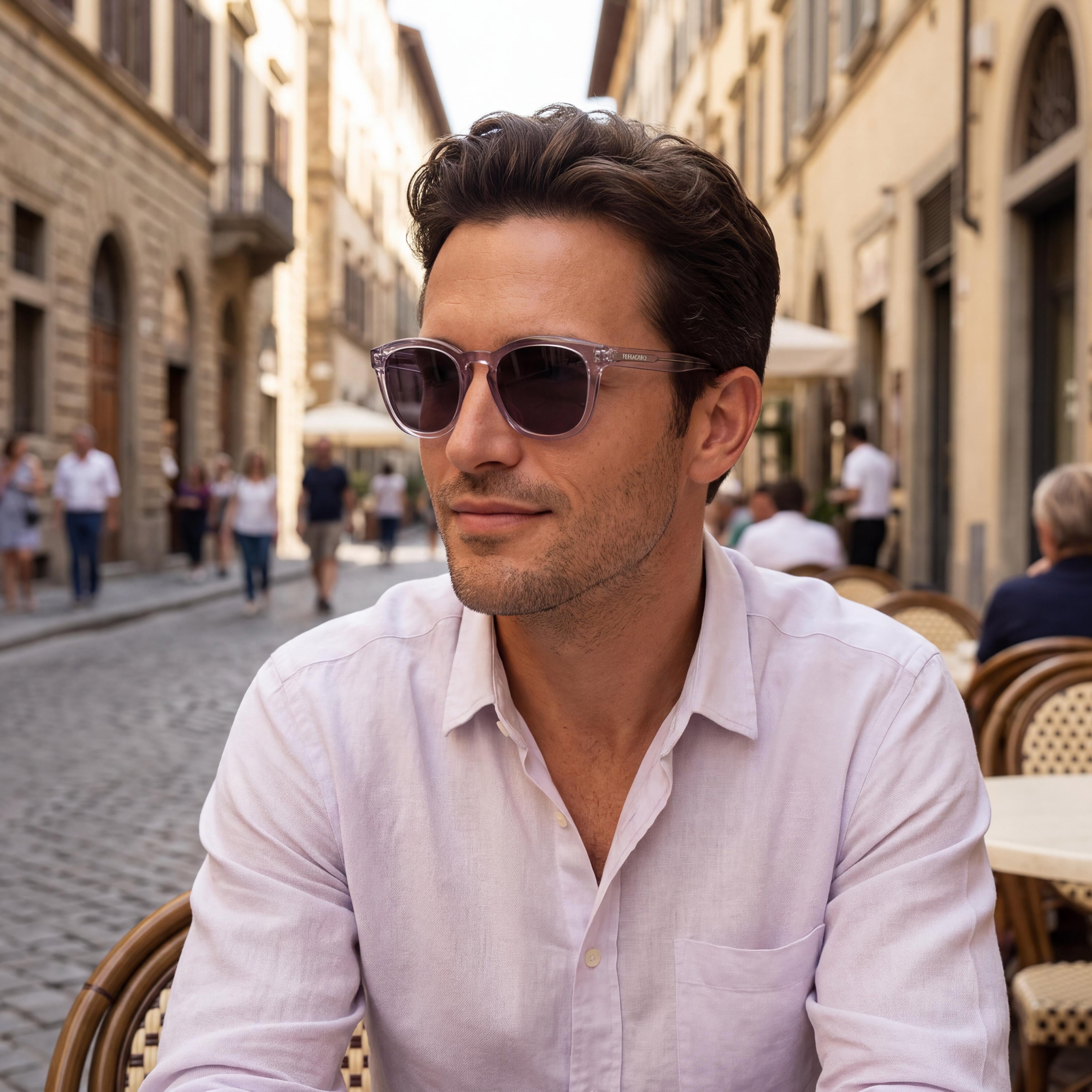 Gafas de sol rectangulares Ferragamo Sf2040se para hombre, de acetato transparente gris con lentes de policarbonato de 50 mm con protección UV 400, Photo 6