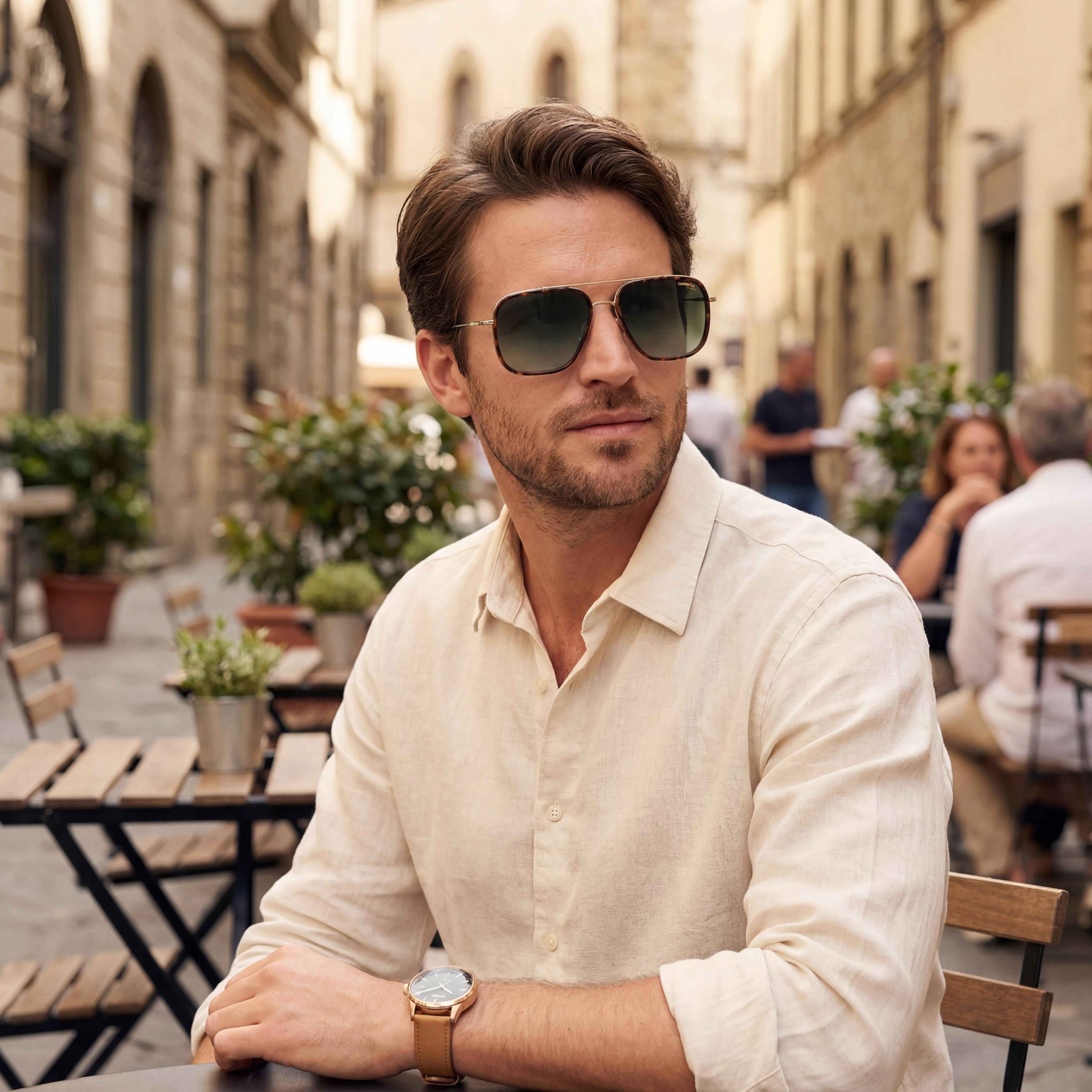 Gafas de sol Carrera Carrera 273/S para hombre, de acero inoxidable, con degradado, protección UV 100 %, color oro habano/gris verdoso, 59 mm, Photo 4