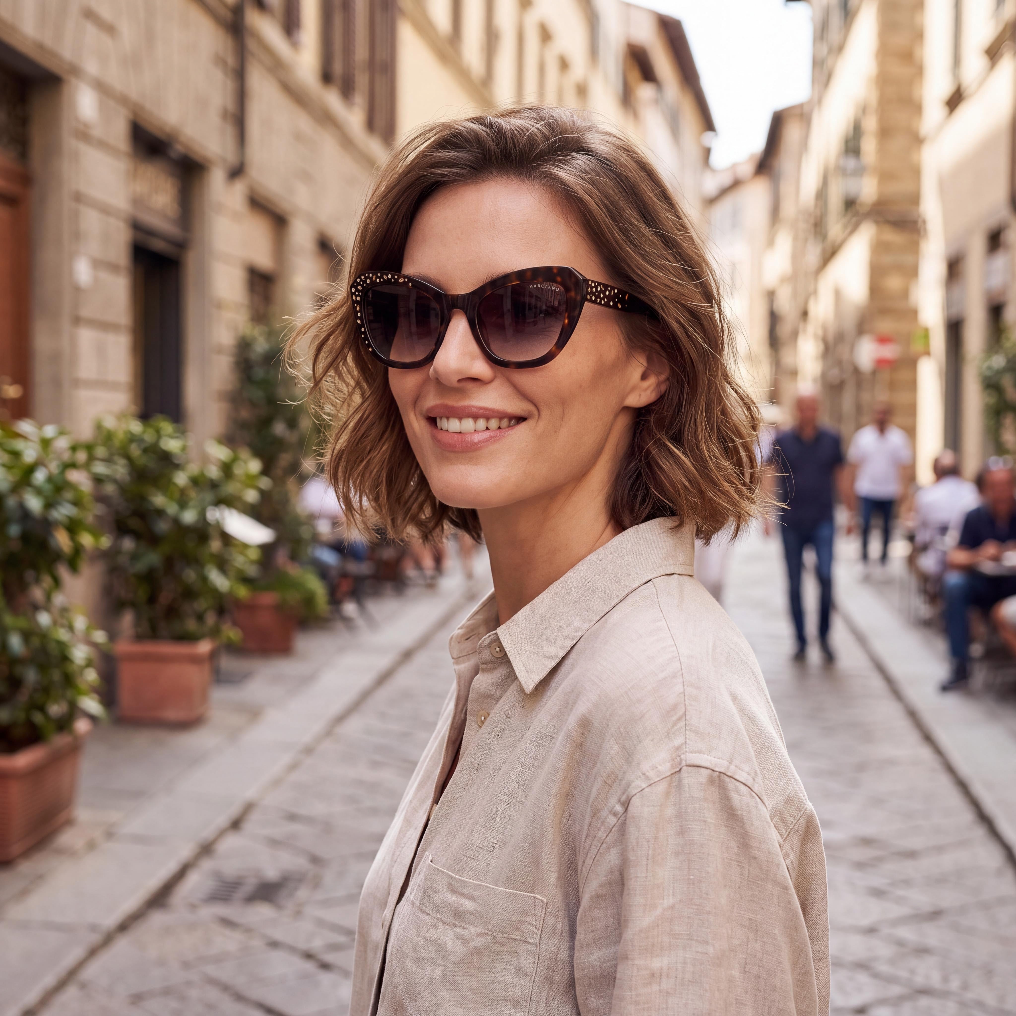 GUESS by Marciano Gm00016 Gafas de mujer con montura de plástico habana oscuro, lentes de policarbonato no polarizadas 53-22-140, Photo 5