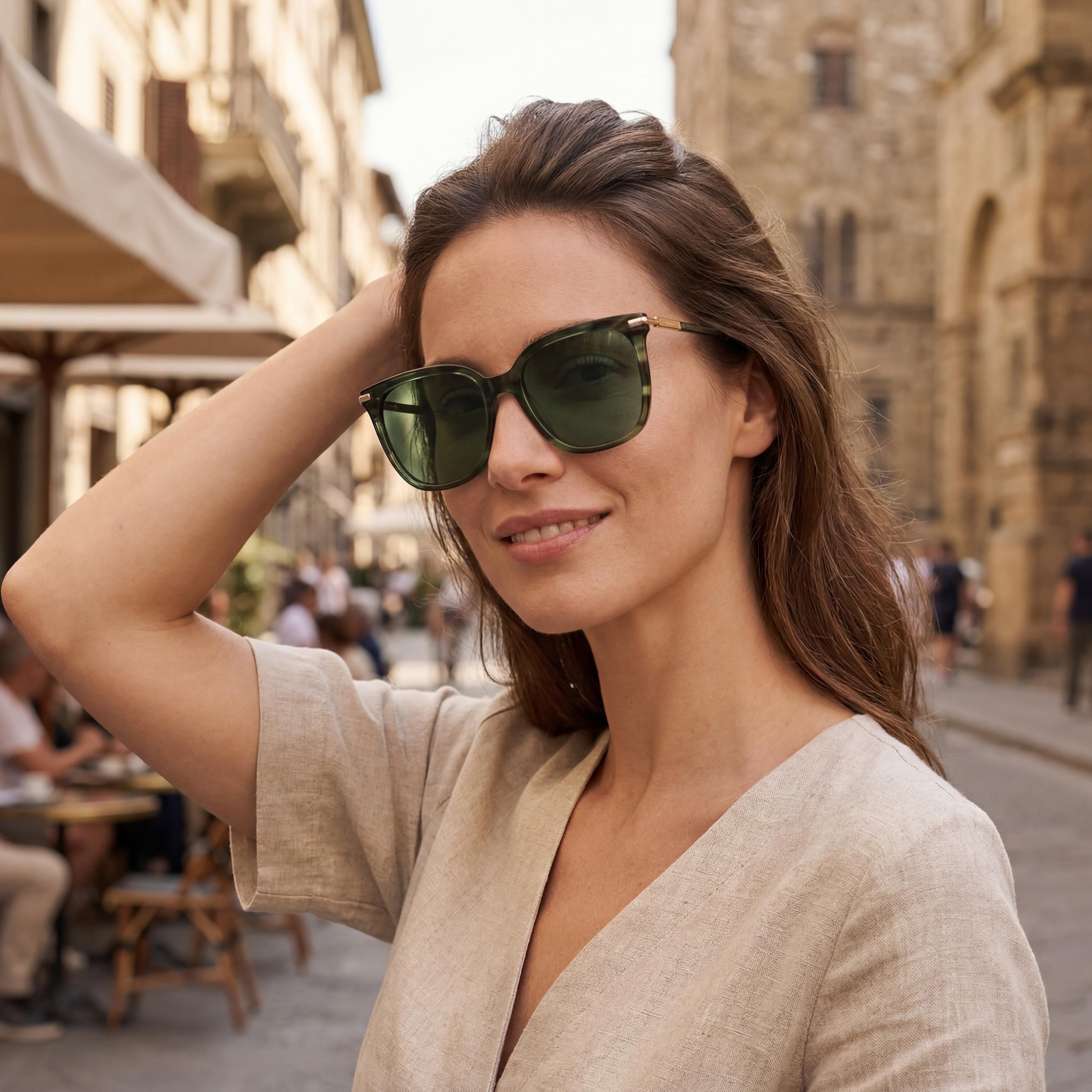 Ferragamo Sf2037s Unisex Striped Green Titanium Eyewear with Non- Lenses, 56mm Lens Width, Photo 4