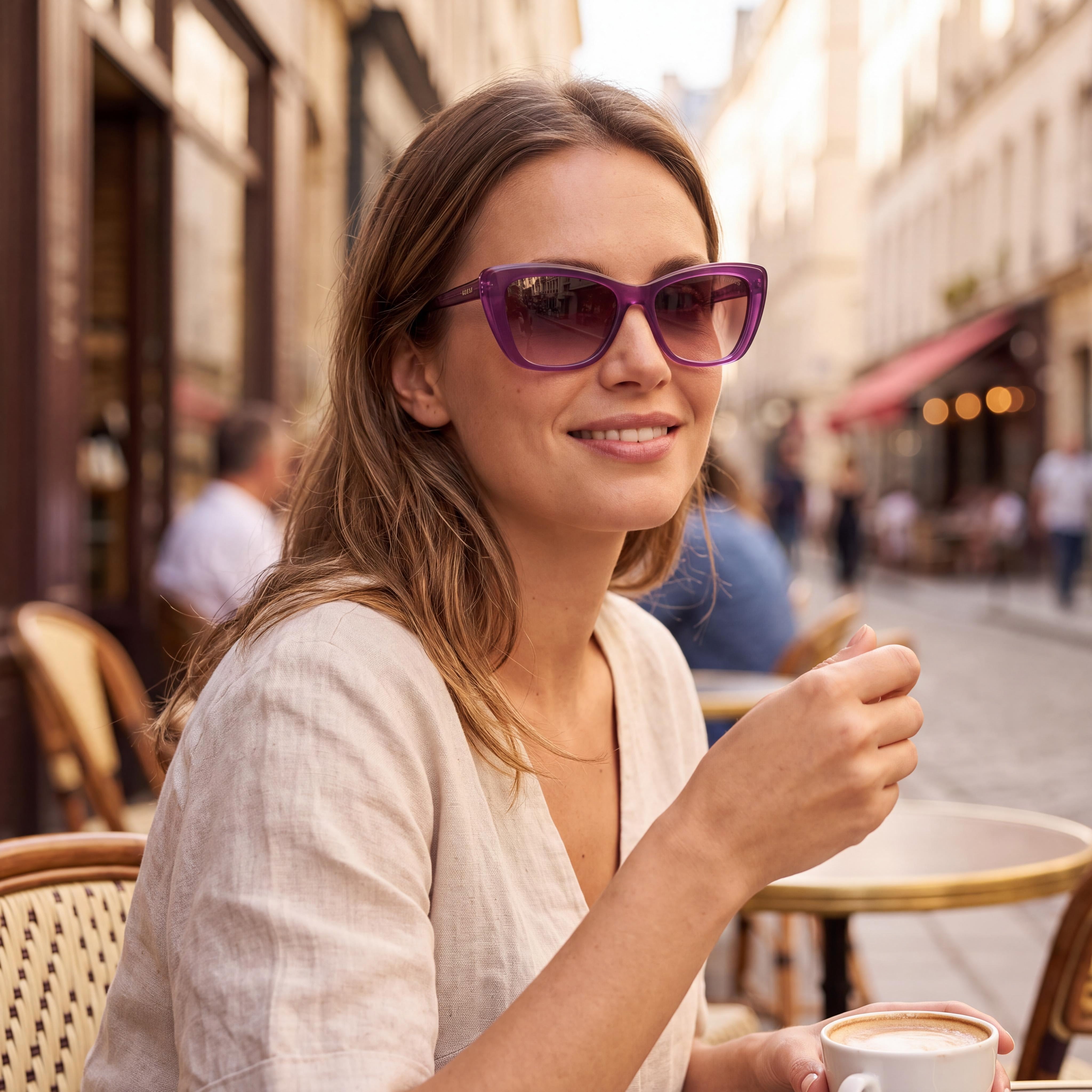 GUESS geometric gu777483z55 Gafas de sol polarizadas de plástico morado para mujer con protección UV y efecto espejo degradado morado de 55 mm, Photo 4