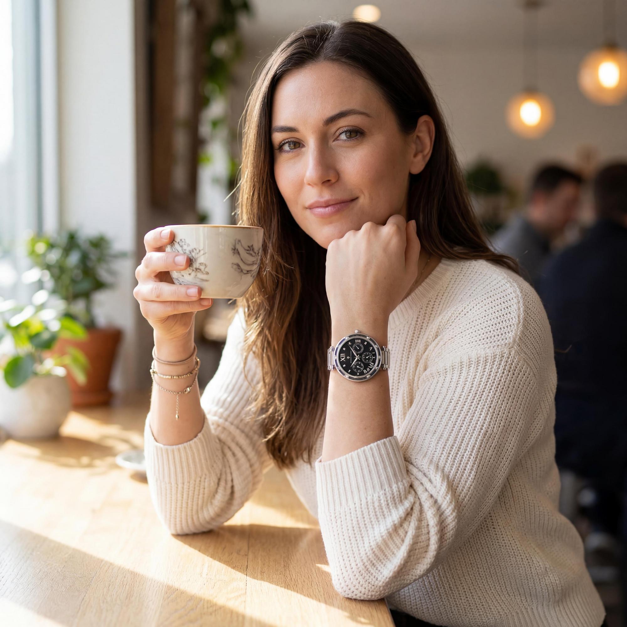 Reloj cronógrafo de pulsera Christian Van Sant para mujer con esfera negra y caja y pulsera de acero inoxidable, Photo 4