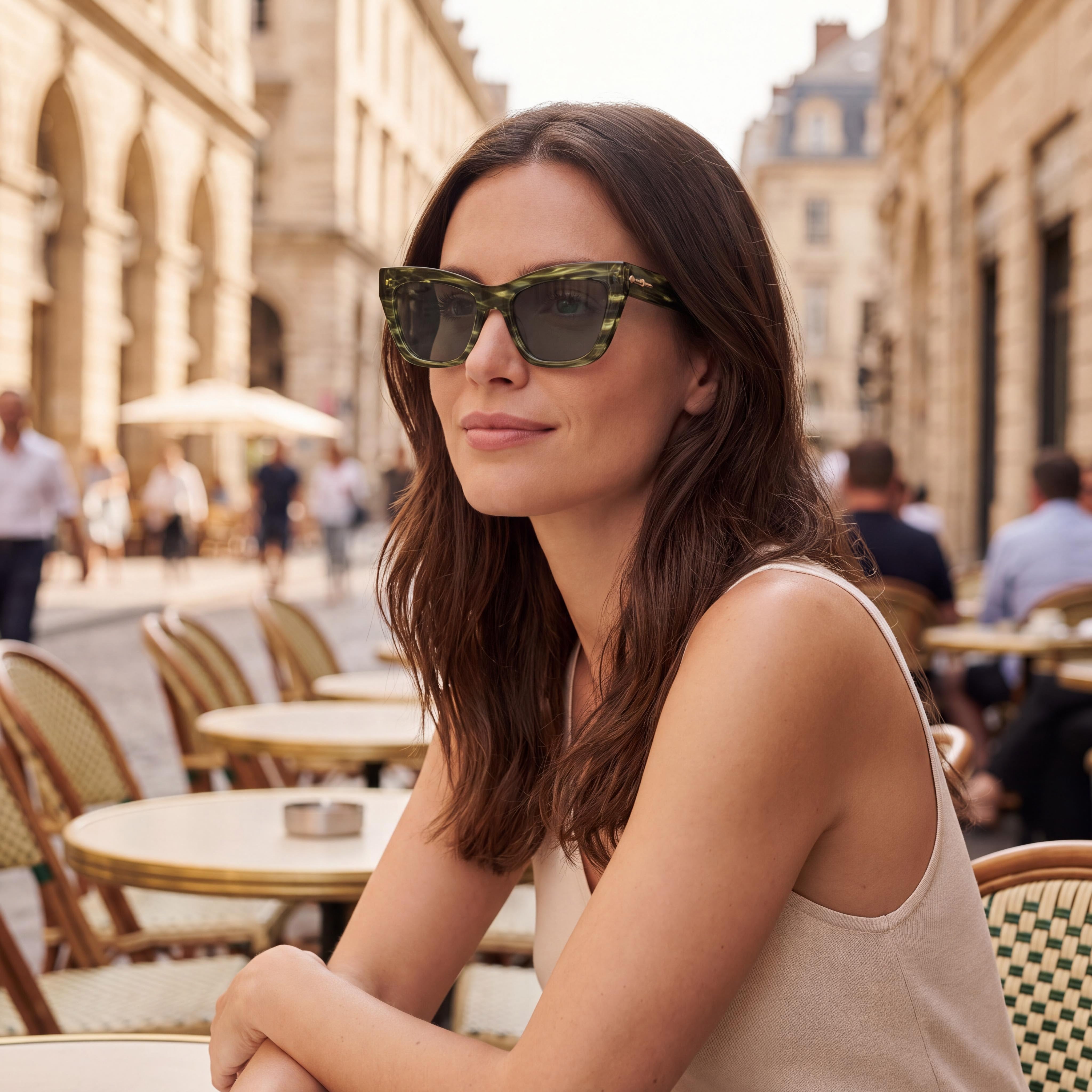 Longchamp Casual Women's Acetate Sunglasses, striped green frame, Grey Non-Polarized UV 400 Lenses, 53mm, Photo 6