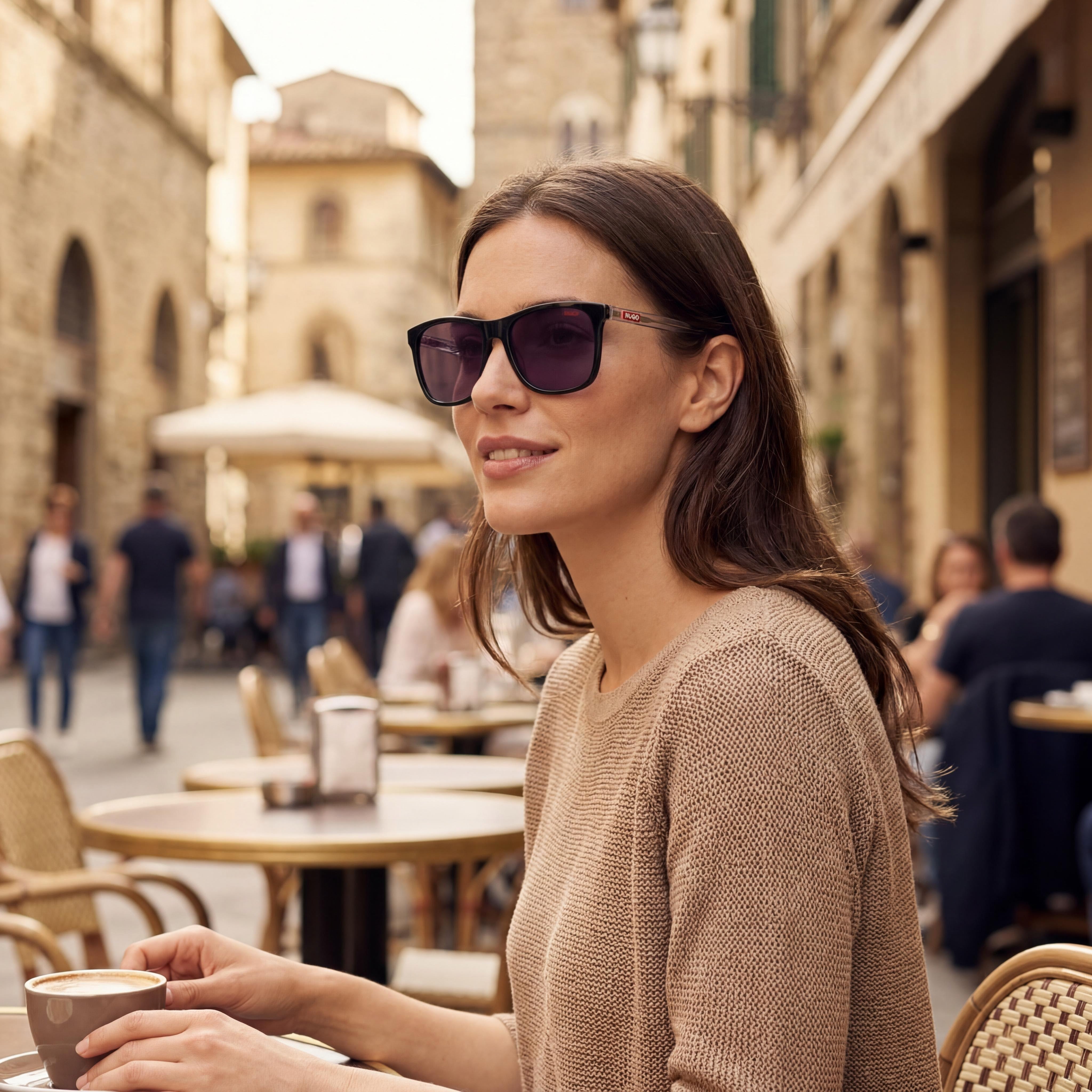 HUGO Classic Women's Black Crystal Acetate Frame Polycarbonate Lens UV Protection Sunglasses 56mm, Photo 6