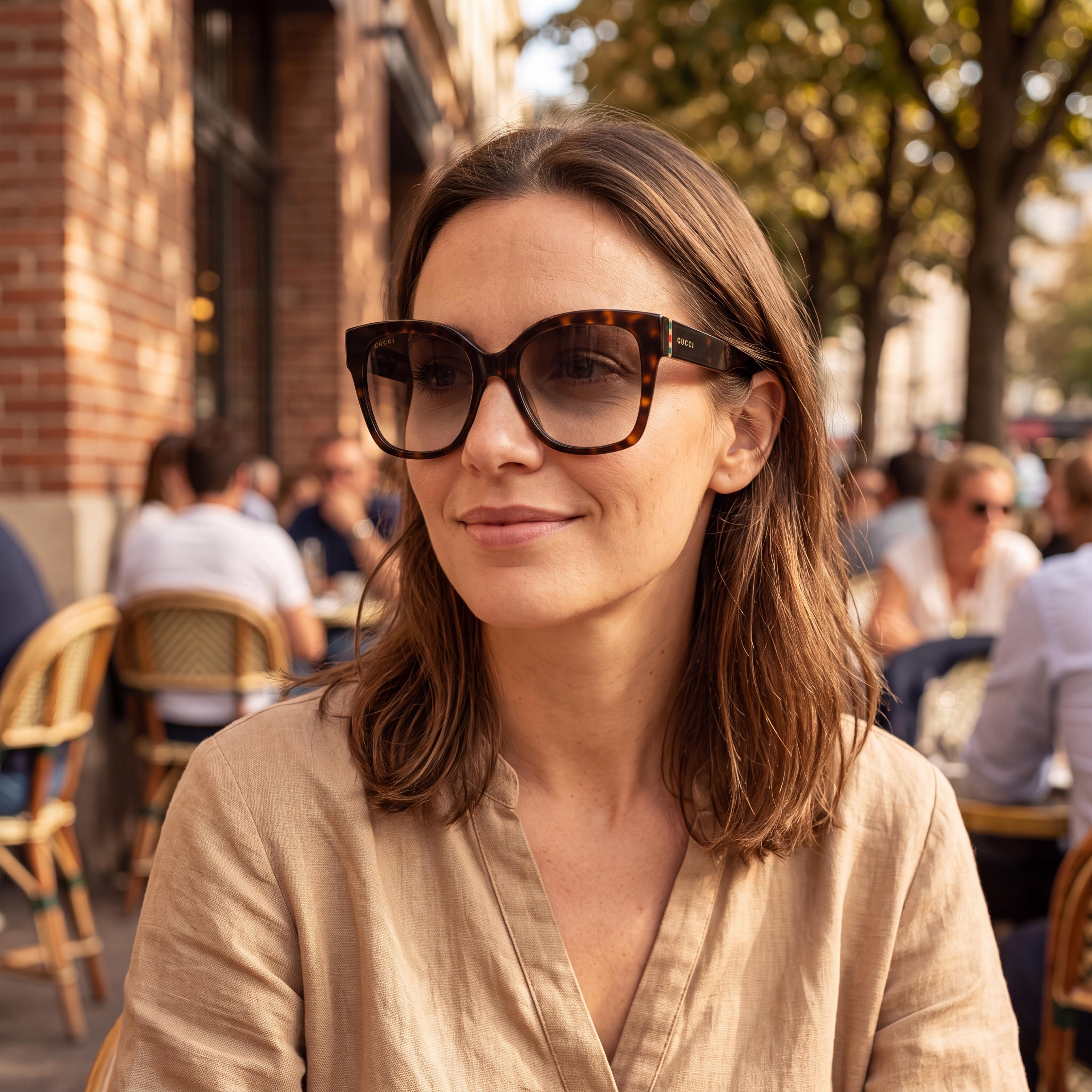 Gafas de sol Gucci Glam para mujer, color marrón habano oscuro, sin polarizar, con protección UV, lentes de 54 mm, Photo 6