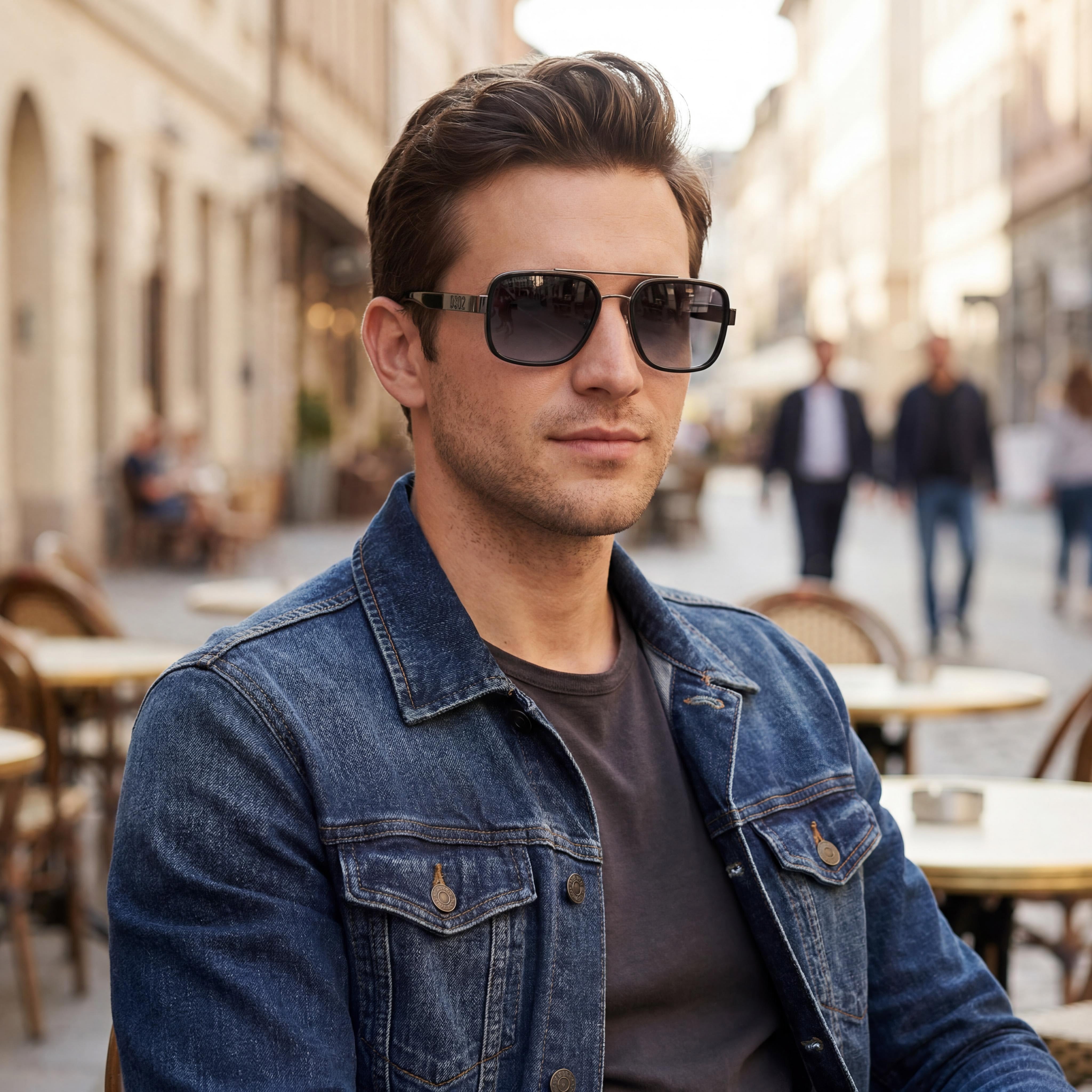 Gafas de sol Dsquared2 D2 0060/s Modern para hombre, cuadradas, de acetato negro rutenio oscuro, con doble puente y protección UV, no polarizadas, 58-19-140, Photo 5