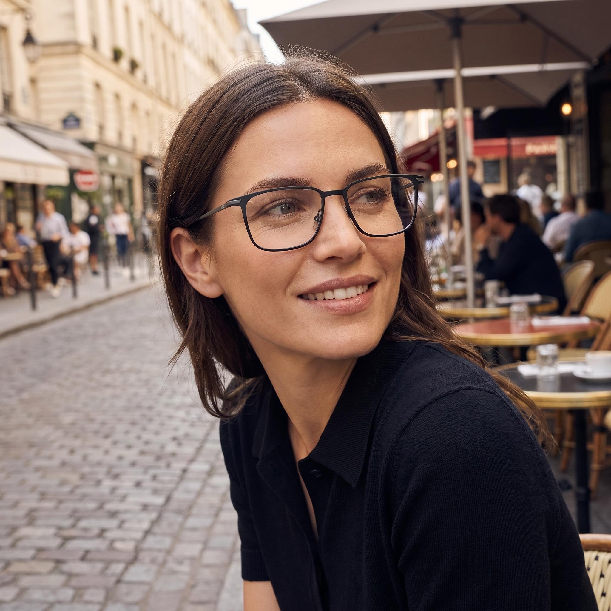 Hugo Boss Modern Unisex Eyewear featuring a Titanium Frame in a Matt Black Color, Lens Width 55, Photo 6