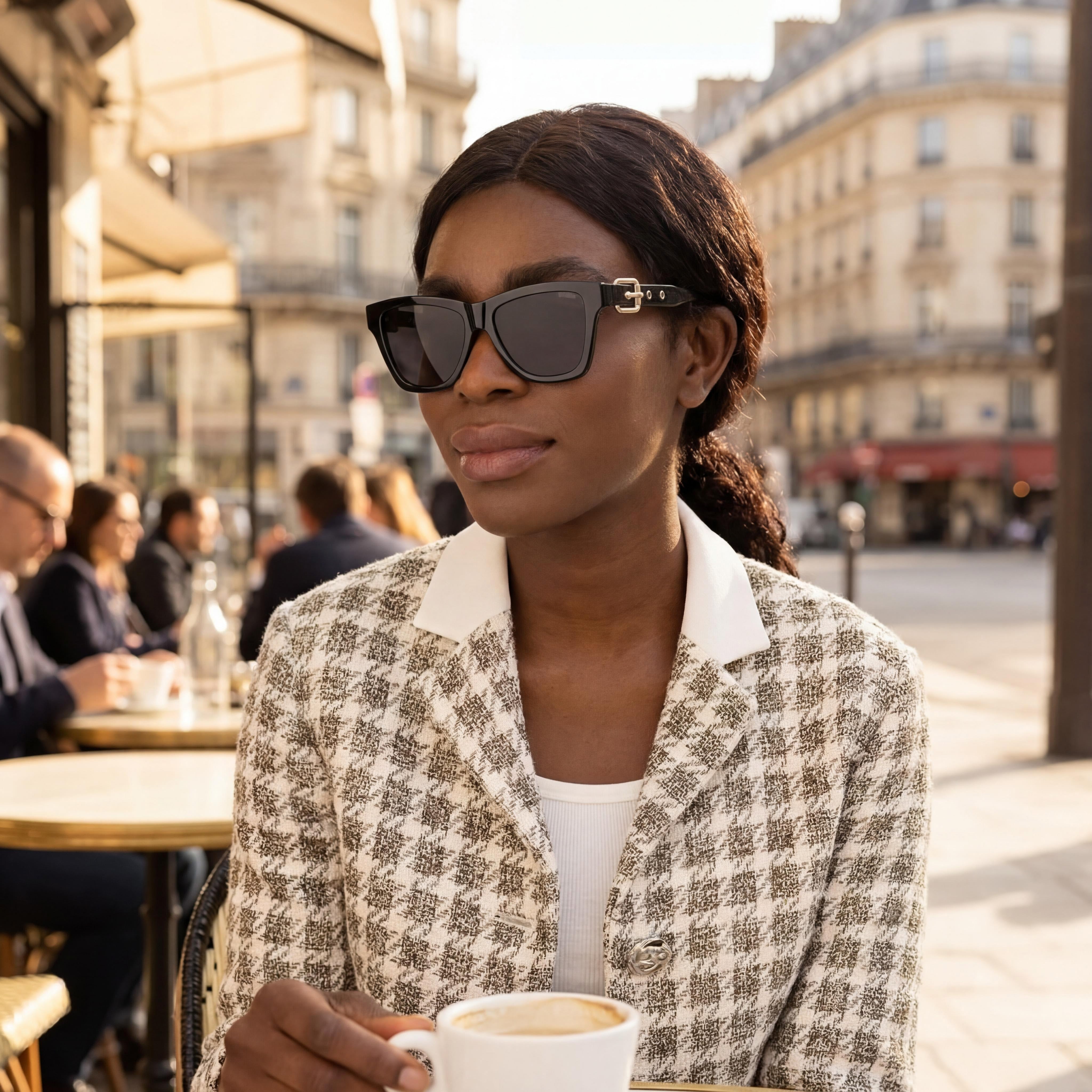 Gafas de sol cuadradas clásicas Moschino MOS131/S para mujer, montura de plástico negra/gris oscuro, lentes negras, protección UV, 54-16-140, Photo 6
