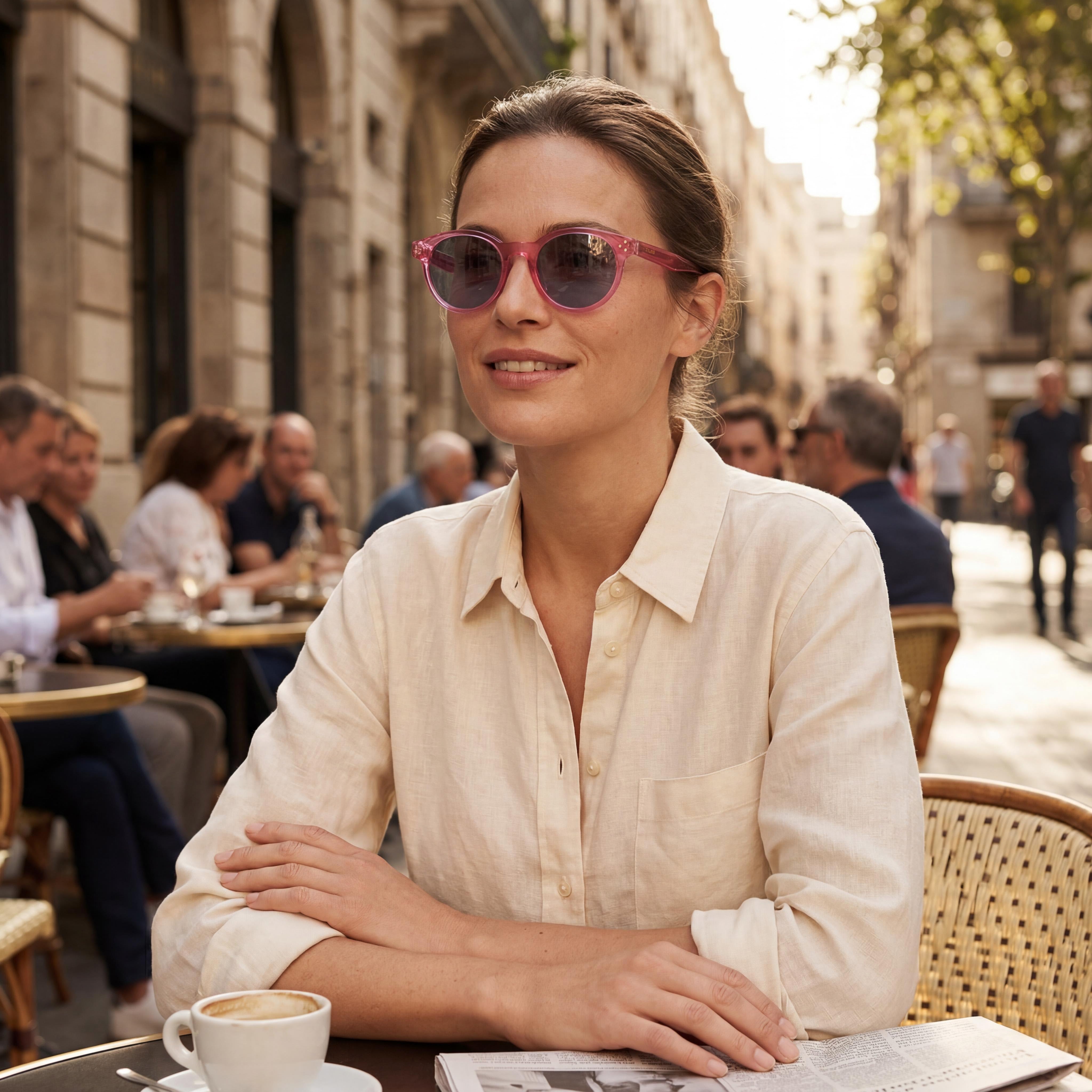 Gafas de sol Celine CL40010U unisex de material compuesto, transparentes fucsia, con lentes grises y protección UV de 50 mm, Photo 3