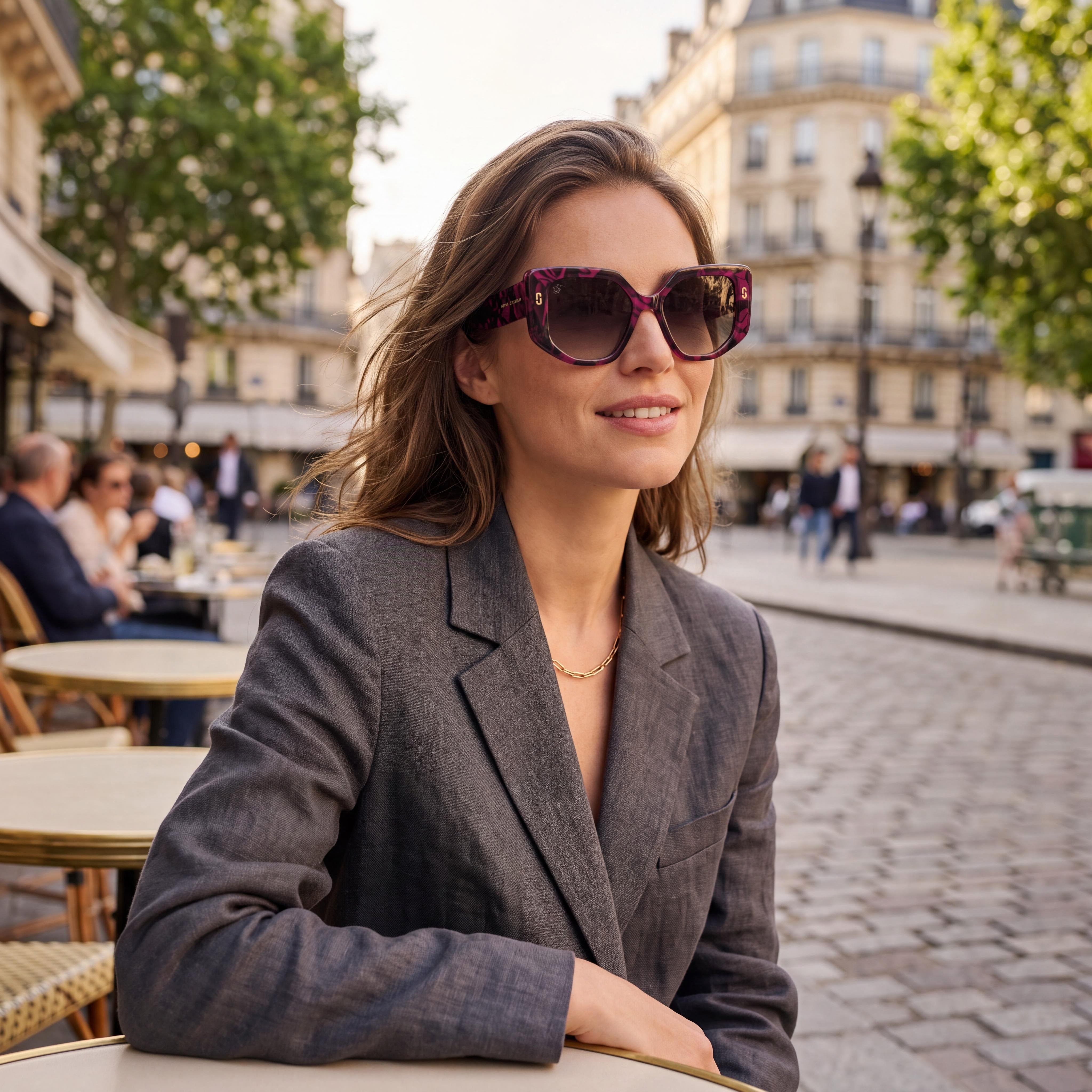 Marc Jacobs Classic MJ 1116/S Women's Butterfly Sunglasses, Marble Burgundy Acetate Frame, Brown Shaded Lenses 52mm, Photo 4