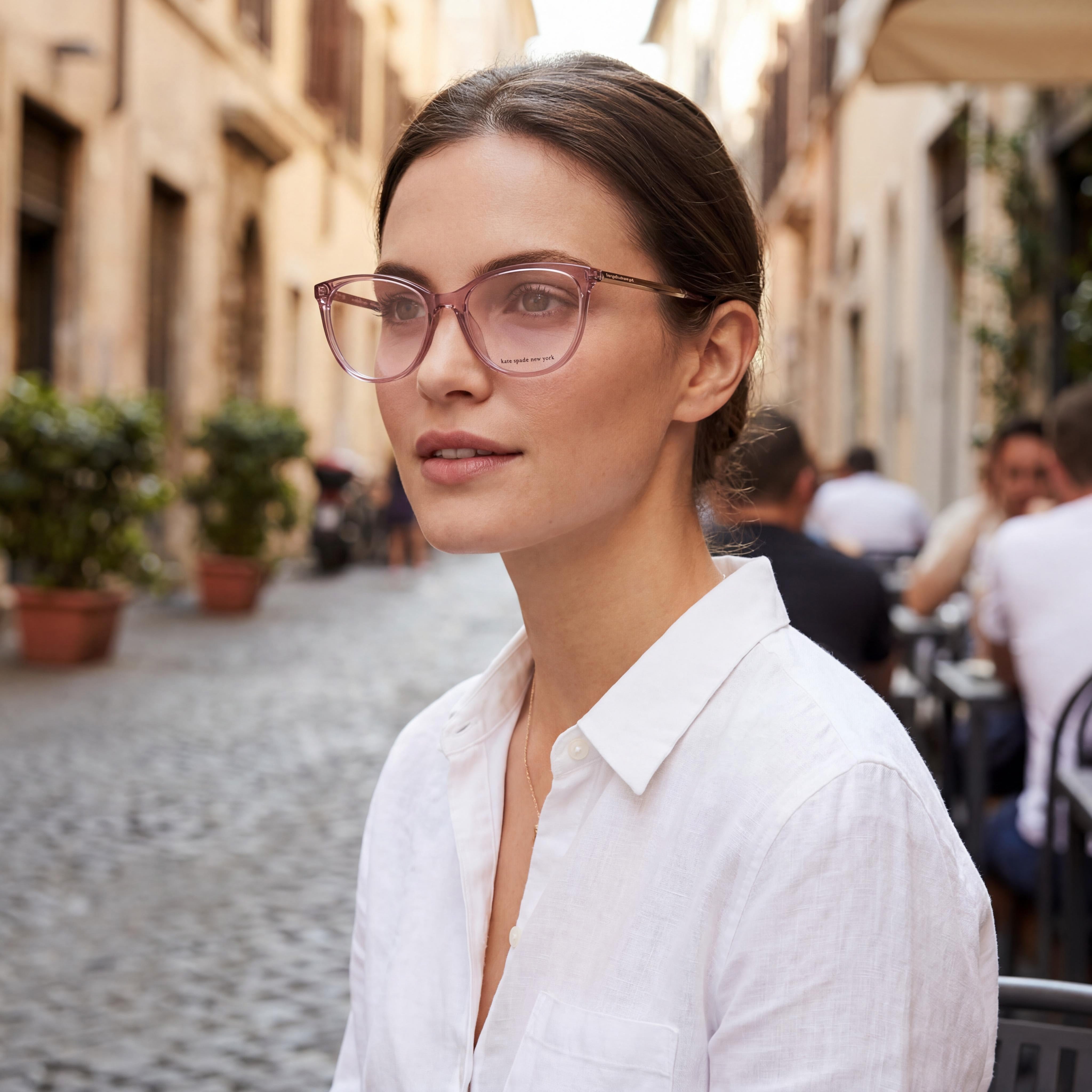 Kate Spade New York Kimberlee Women's Crystal Pink Gold Plastic frame with Crystal Pink Polycarbonate non- lenses 52mm Eyewear, Photo 4