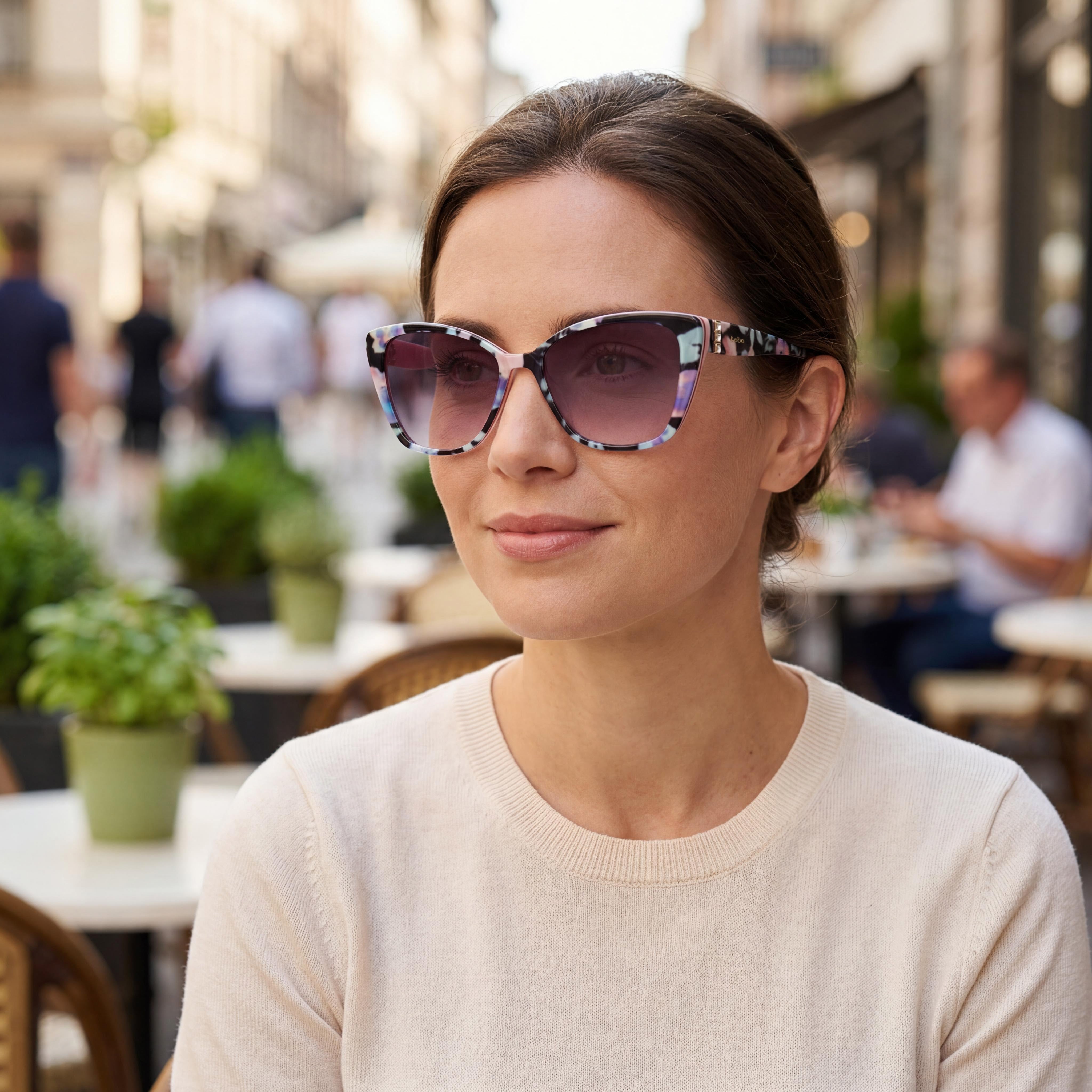 BEBE Classic Women's Floral Jet Acetate Frame 100% UV Protection Sunglasses with 55mm Polycarbonate Lenses, Photo 6