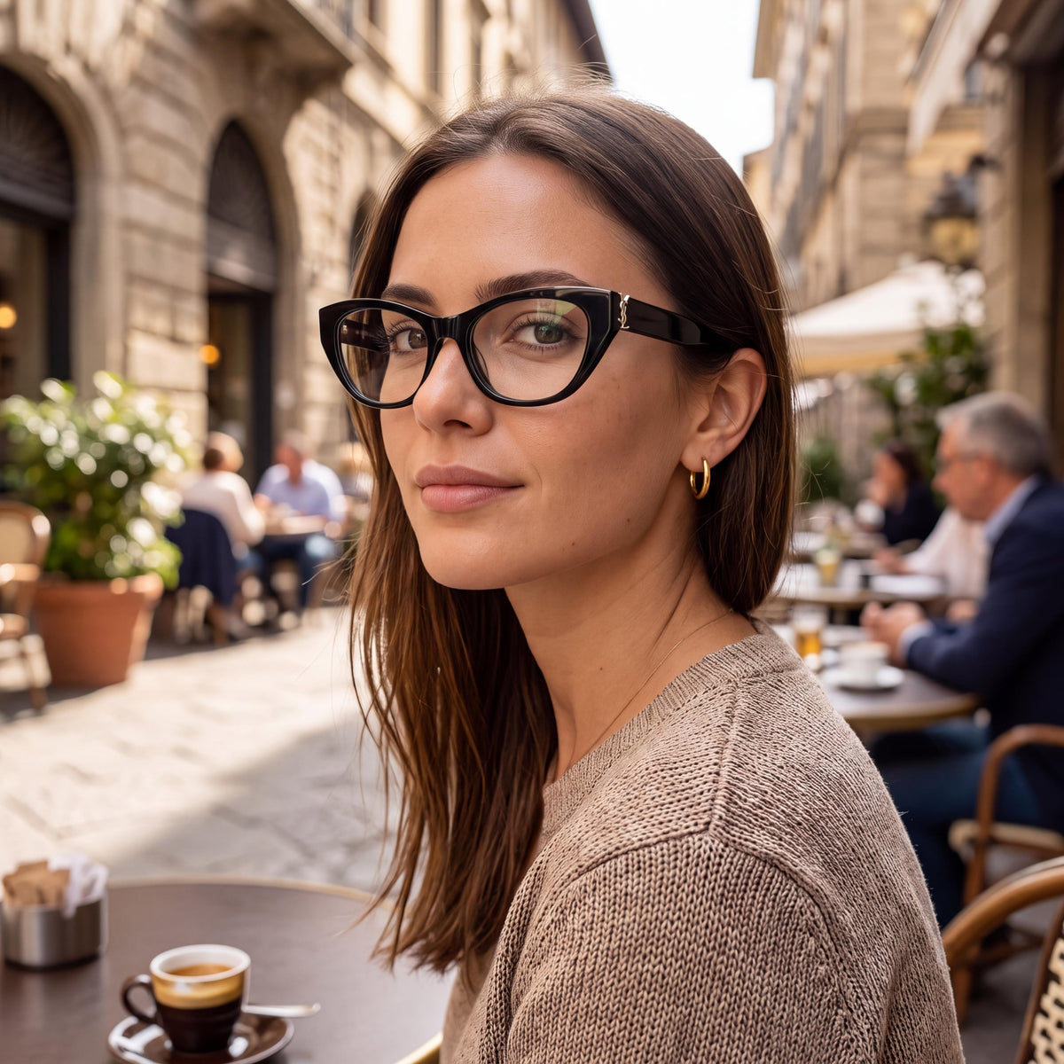 Yves Saint Laurent Sl M80-001 Women's Cat Eye Black / Transparent Plastic Frame Clear Lens Eyeglasses 52mm, Photo 5