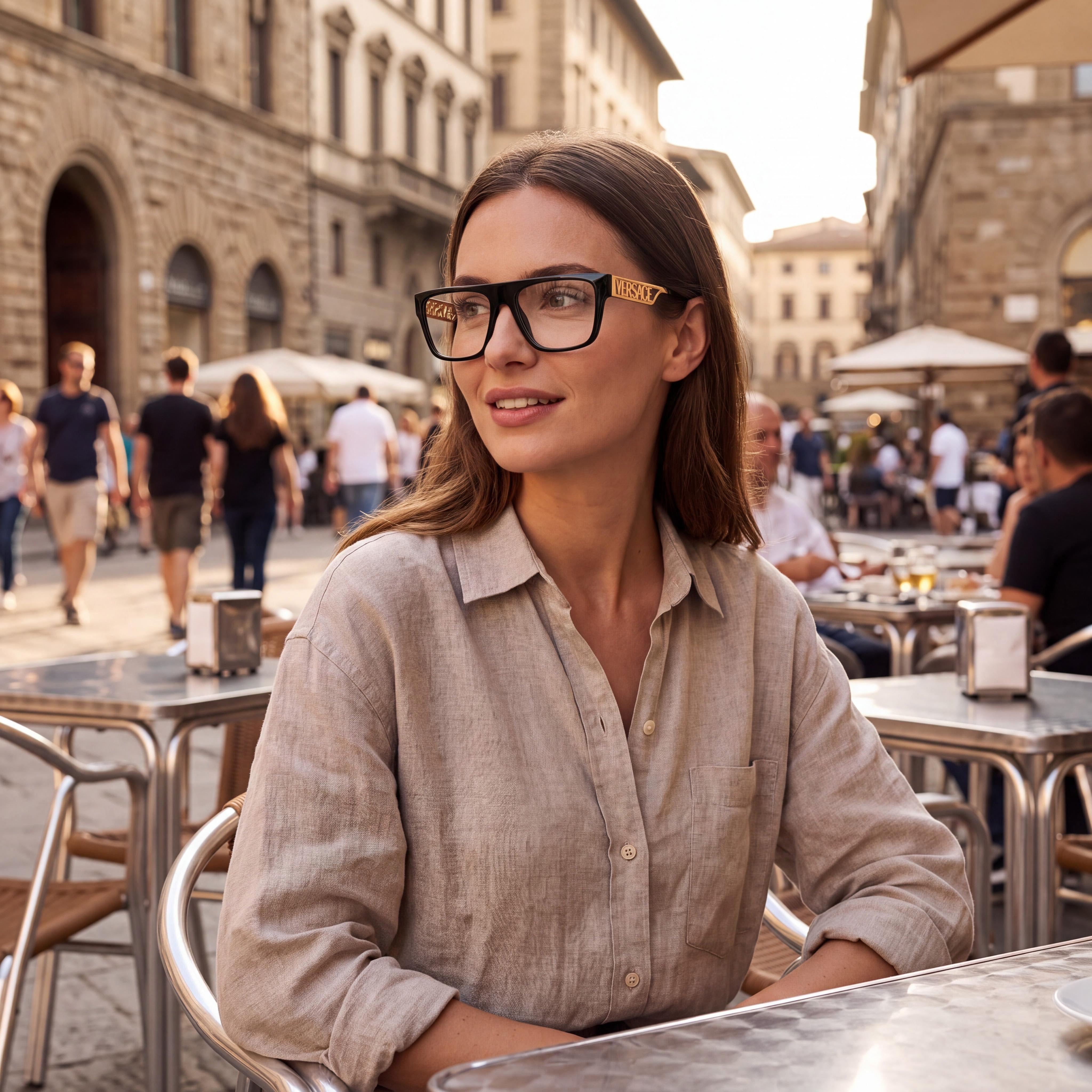 Versace Ve 3326u Unisex Acetate Black Gold Square Full Rim Eyeglass Frames with 55mm Lens, 19mm Bridge, 145mm Temple, Photo 6