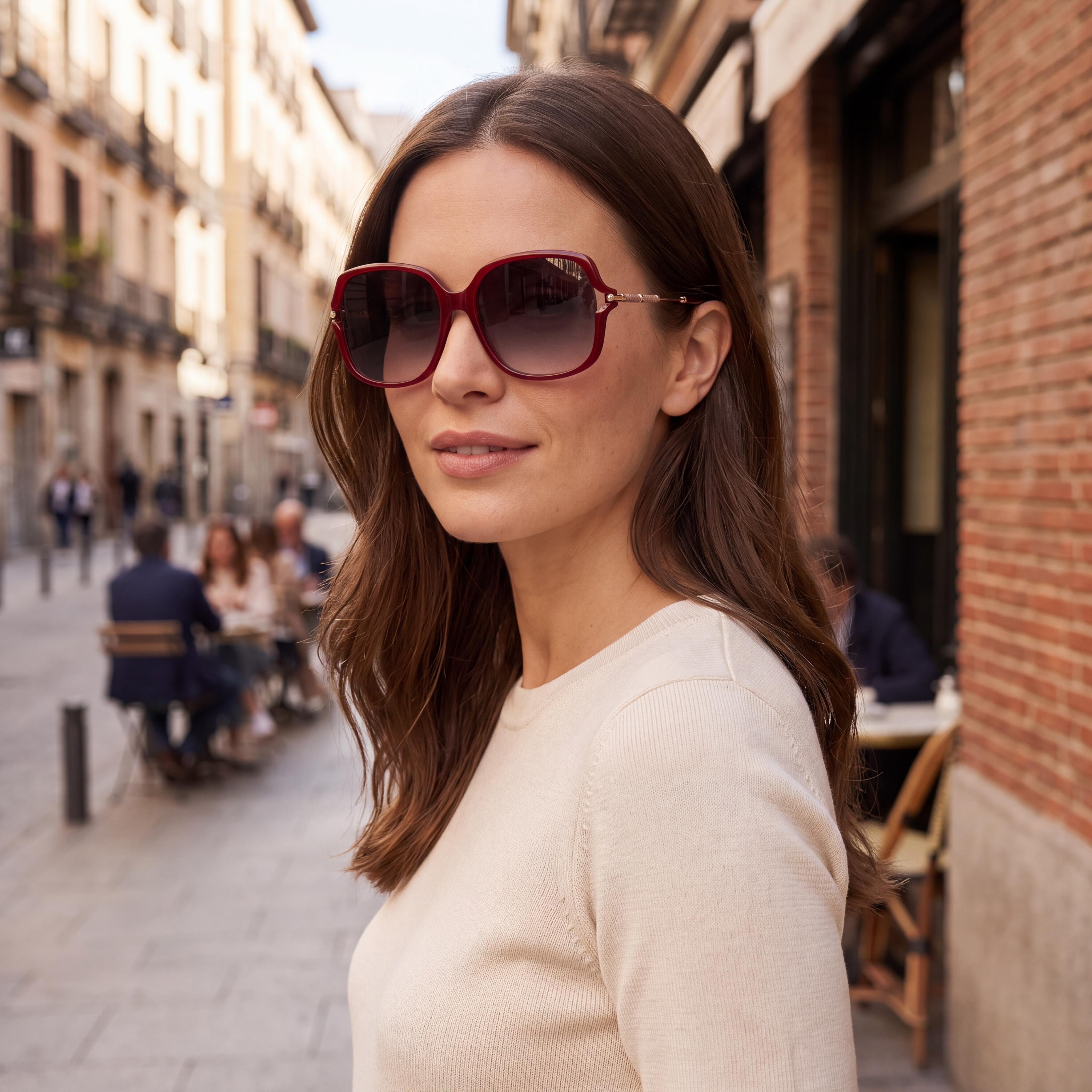 Carolina Herrera Casual Women's Plastic Sunglasses Burgundy Brown Shaded Frame, Brown Shaded Lenses, 100% UV Protection 58mm, Photo 4