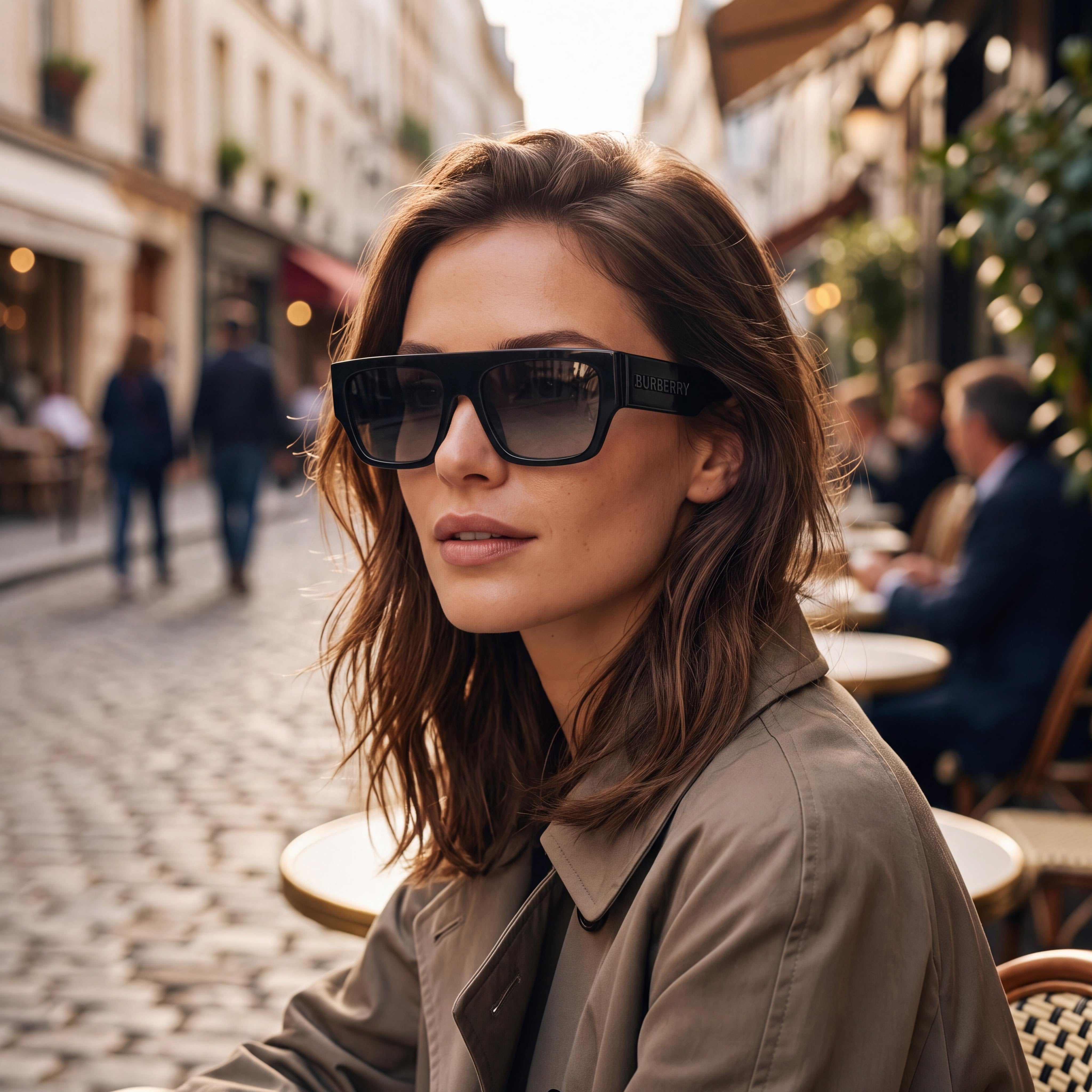 BURBERRY Classic Women's Multicolour Plastic Frame Sunglasses, Dark Grey Lenses, UV Protection, 58mm, Prescription-Ready, Photo 4