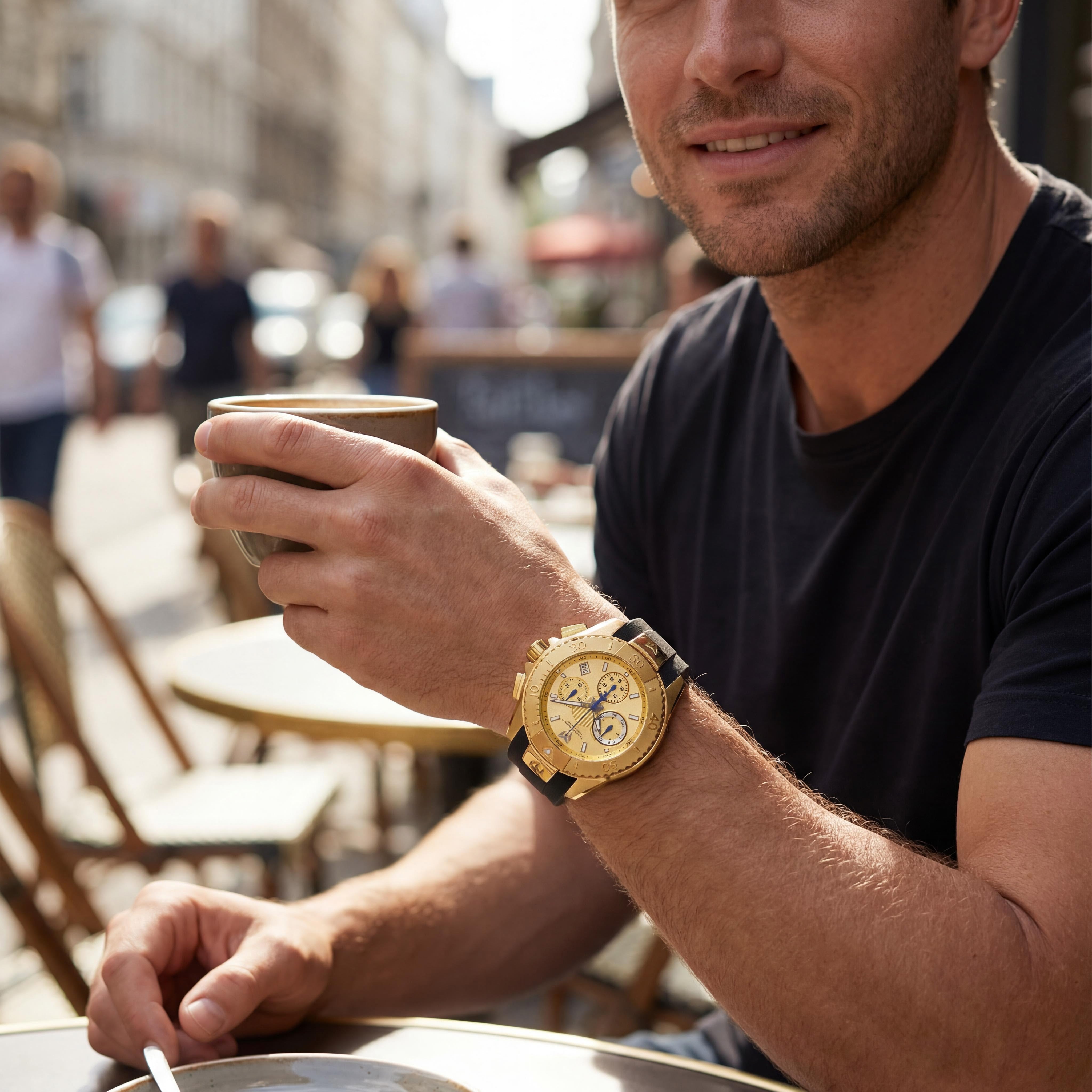 TechnoMarine Men's Luxury Watch, Gold-Tone Stainless Steel, Black Silicone, Swiss Quartz, Chronograph, 200m WR, 48mm, Photo 5