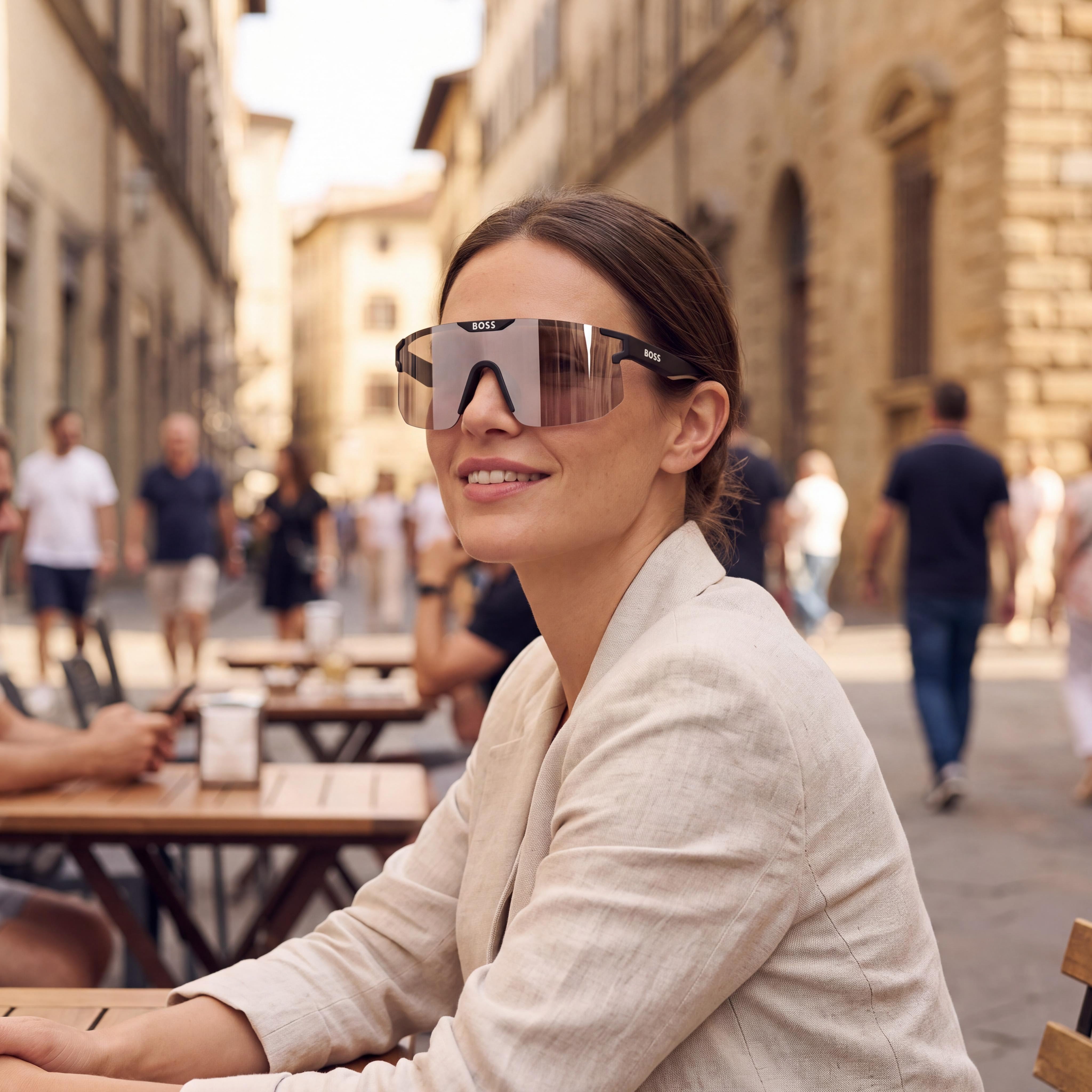 Hugo Boss Boss 1500/S Women's Matte Black Beige Silver ECO POLYAMIDE Silver Mirror High Contrast Sunglasses 99-01-125, Photo 5