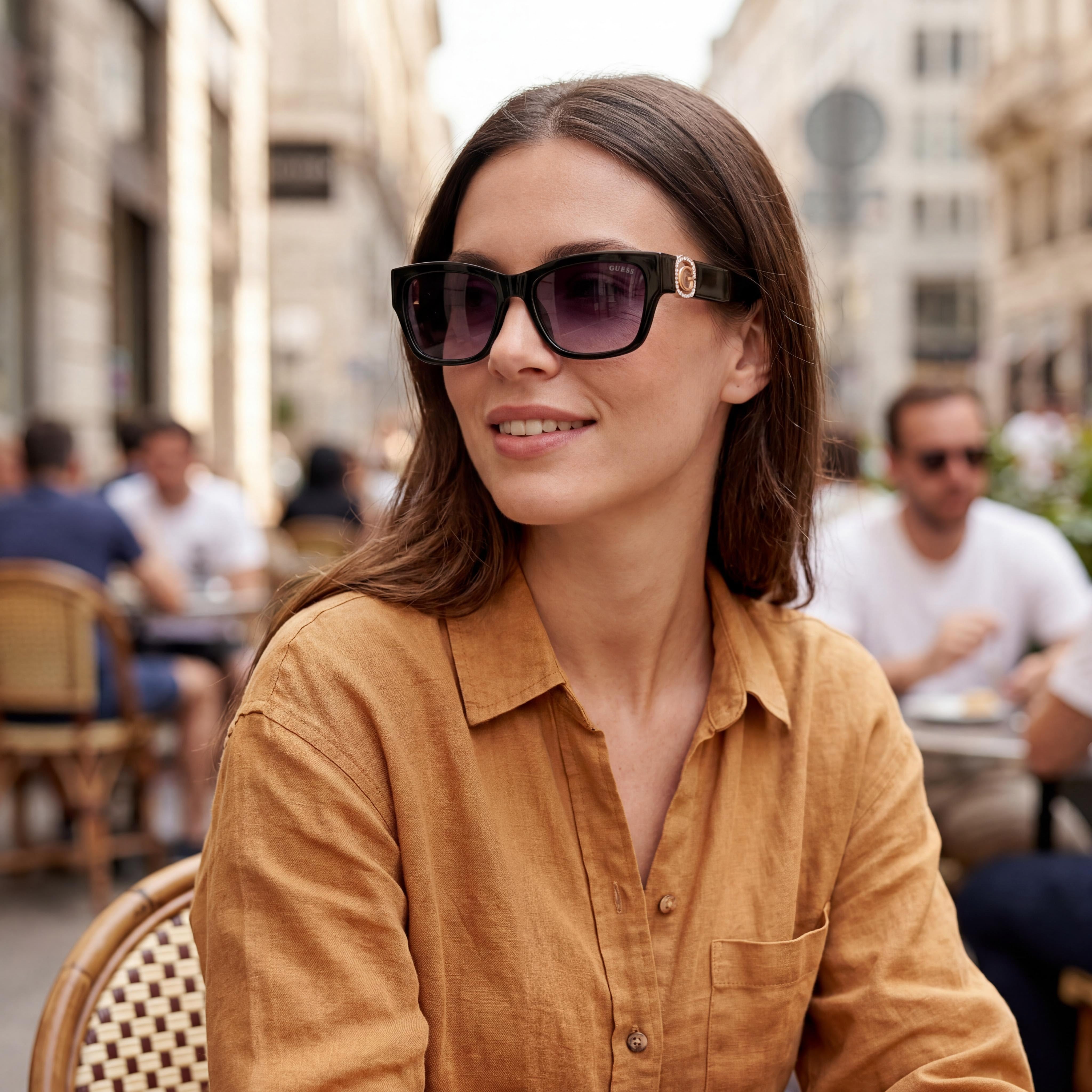 Guess RECTANGULAR Women's Black Injected Frame Sunglasses with Smoke Gradient Lenses & 100% UV Protection 56mm, Photo 6
