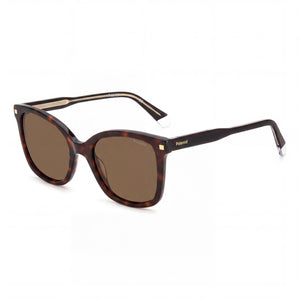 Polaroid 205712 Havana Square Sunglasses for Women, Bronze lens
