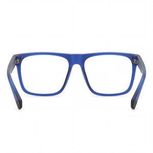 Polaroid Casual. Rectangle Eyeglasses Men — side view, Matte Blue Eco Polyamide temples