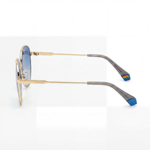 Polaroid Casual Round Sunglasses Men — side view, Polarized Blue Shaded lens