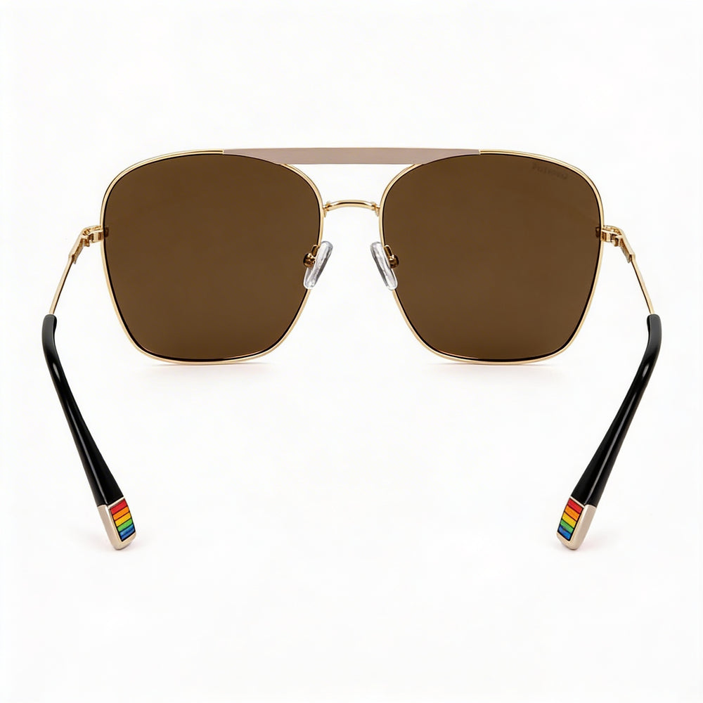 Polaroid Casual Square Sunglasses Women — side view, Non-Polarized Gold lens