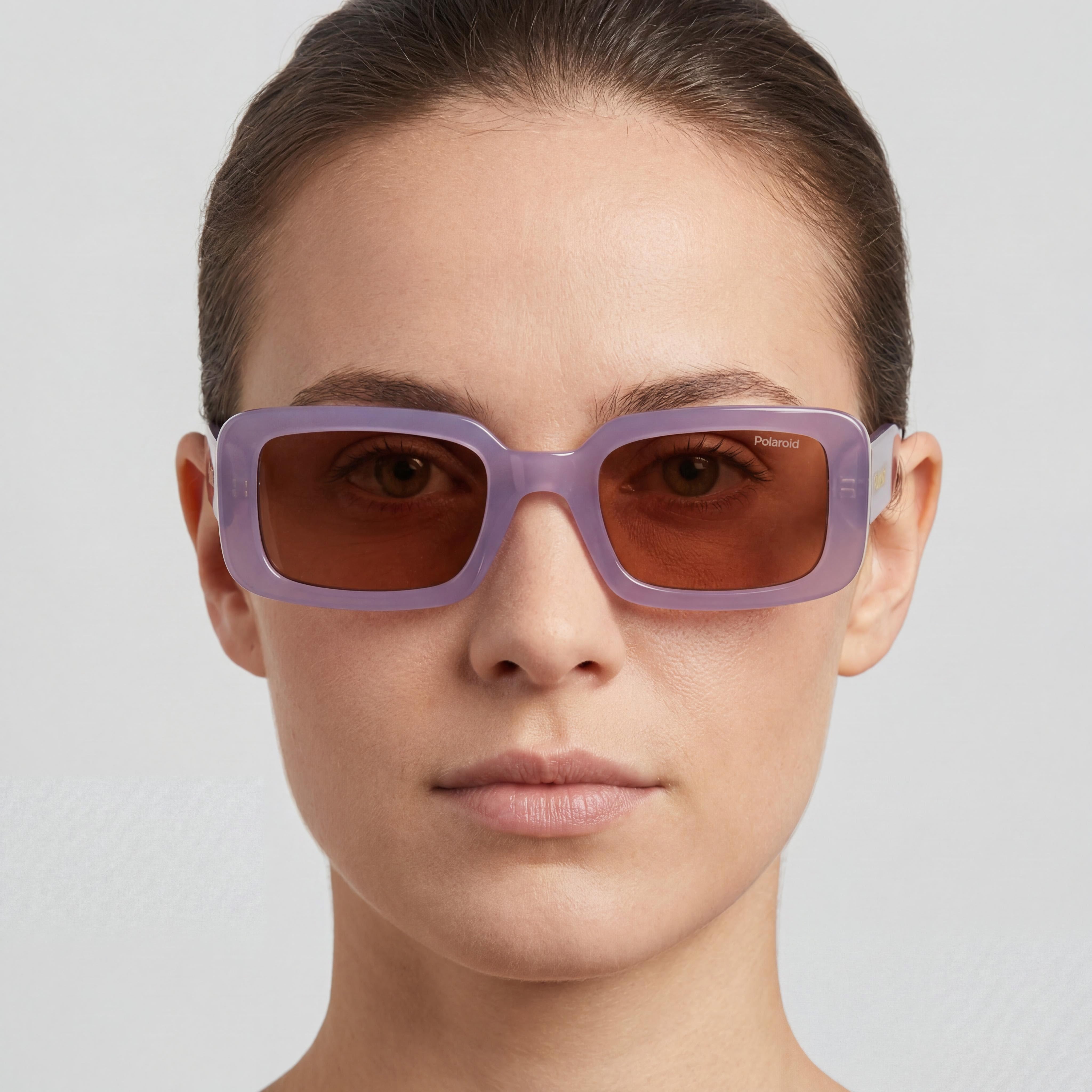 Gafas de sol polarizadas Polaroid Casual para mujer con protección UV, montura de policarbonato marrón lila, lentes lilas de 52 mm, Photo 3