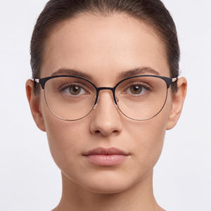 Polaroid D443 Oval Eyeglasses Women — side view, Black Gold Alloy Steel temples