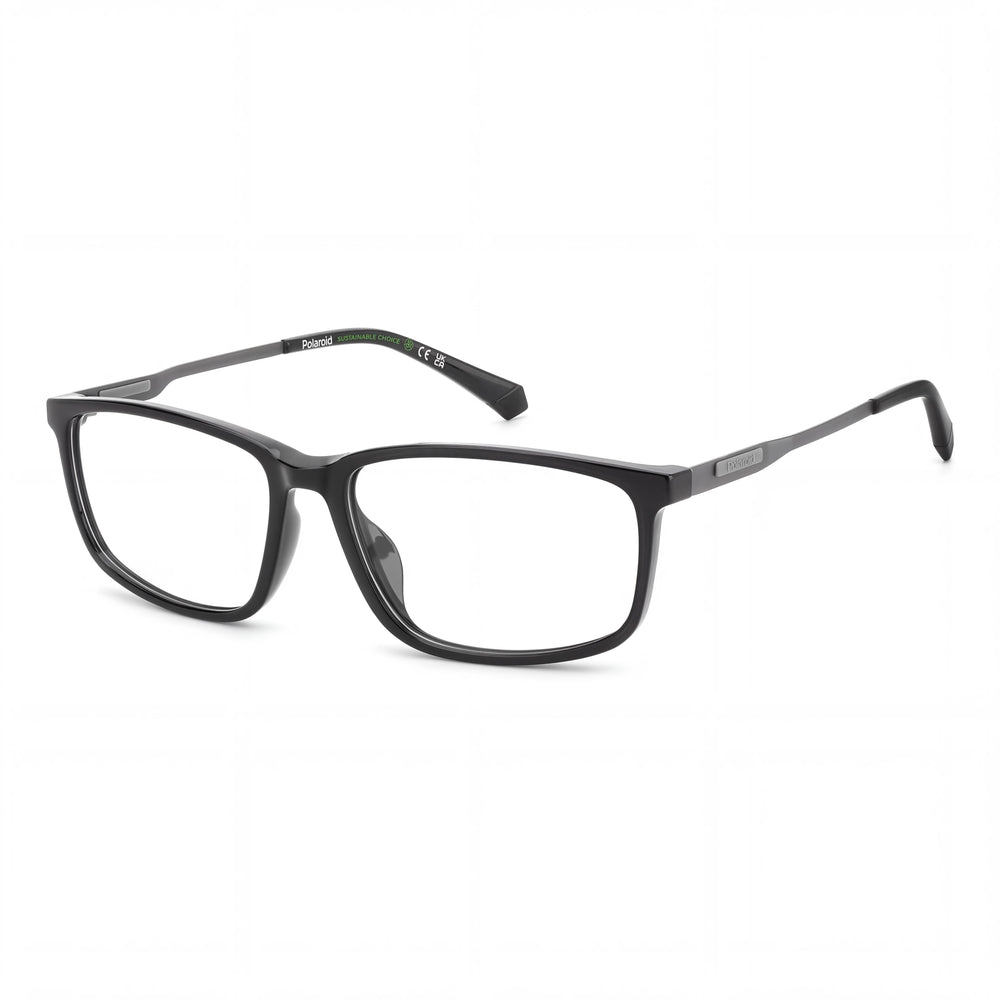 Polaroid D535/G Black Rectangle Eyeglasses for Men, ECO POLYAMIDE frame
