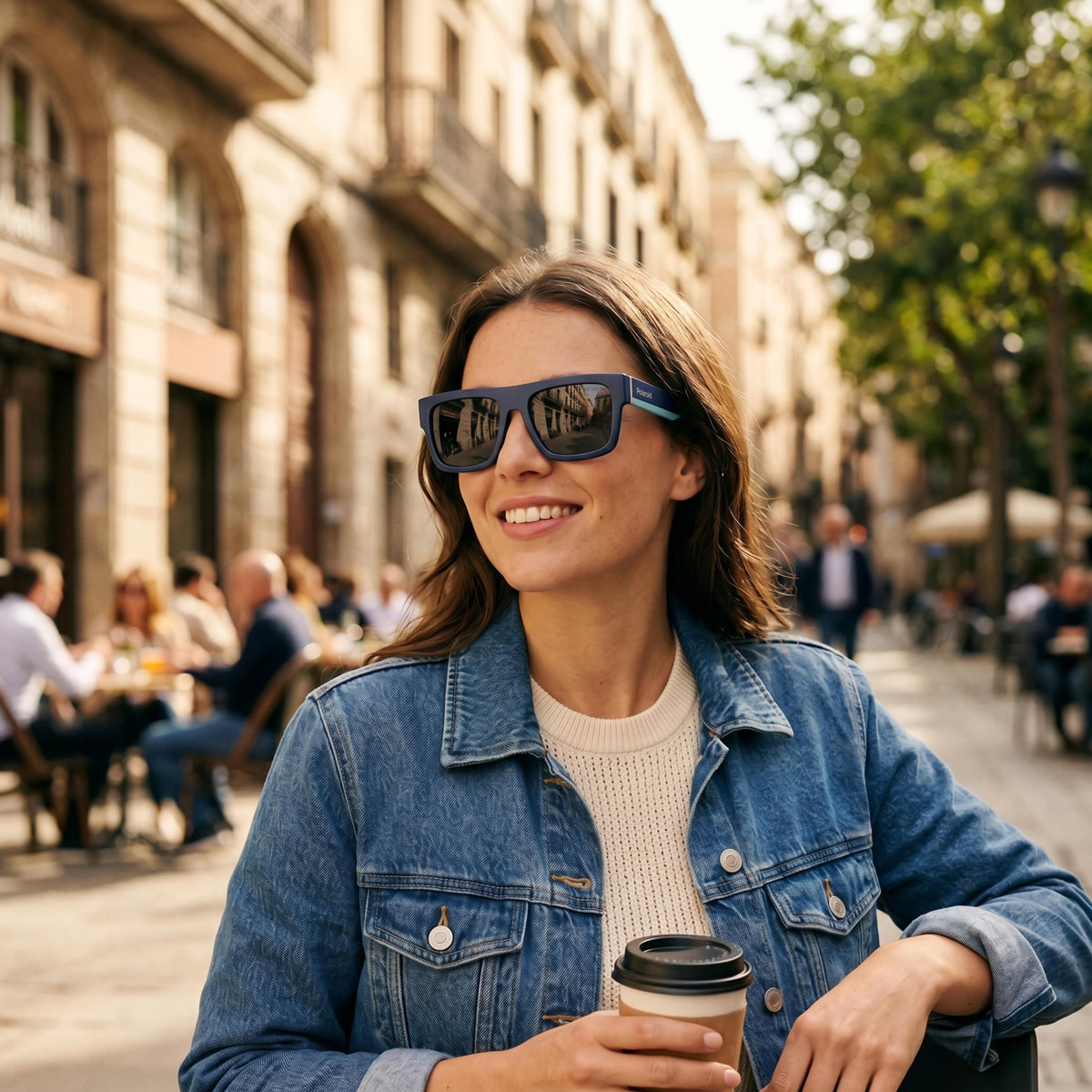 Polaroid Modern Blue Rectangle Polarized Sunglasses for Women, 54mm, Photo 4
