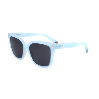 Polaroid Modern Blue Square Sunglasses for Women, Grey lens