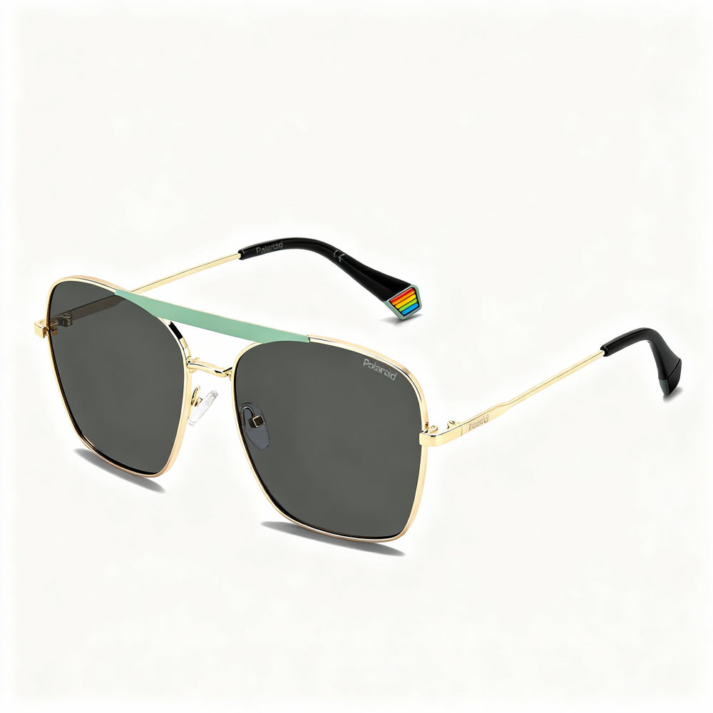 Polaroid Modern Aqua Gold Square Sunglasses for Women, Grey lens