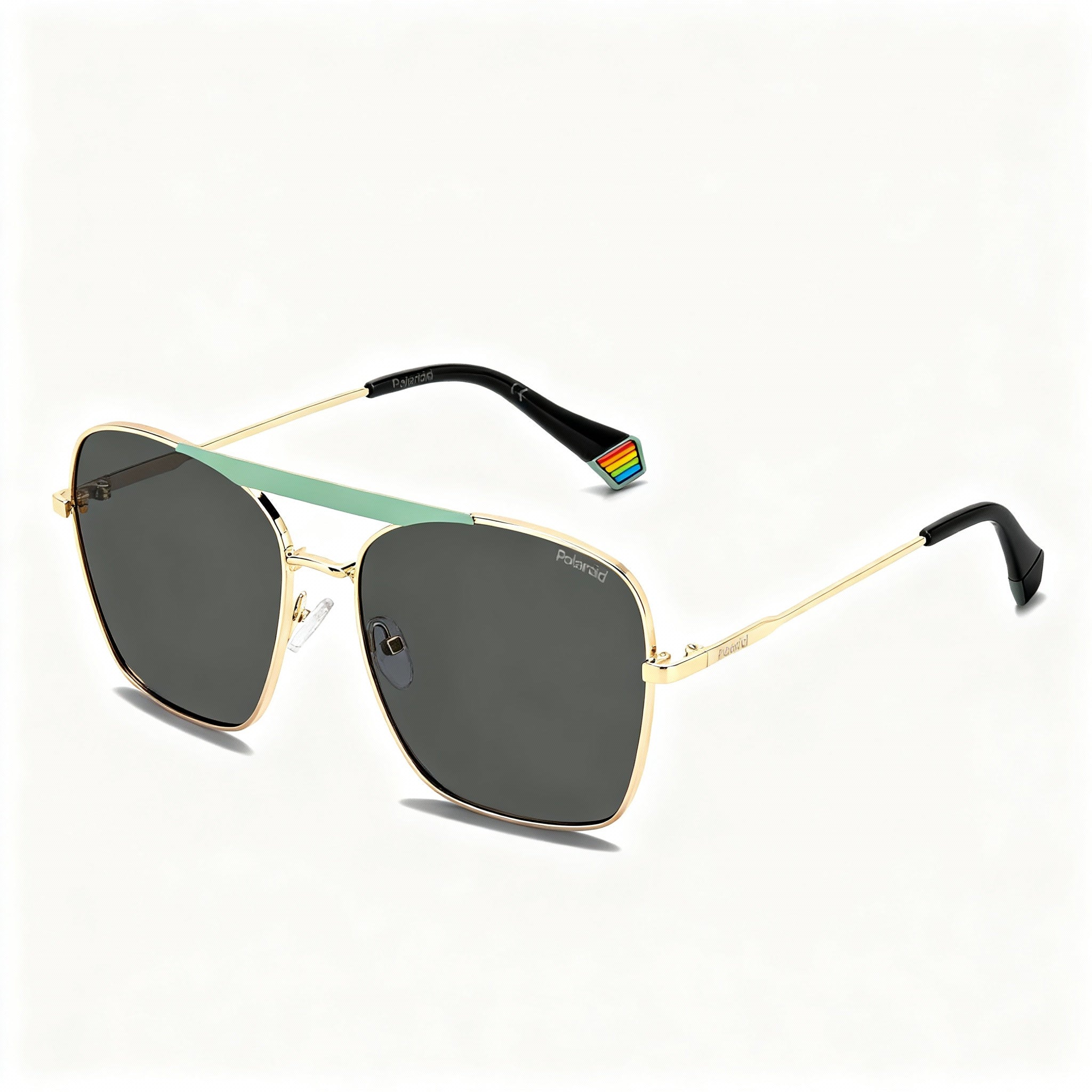 Polaroid Modern Aqua Gold Square Polarized Sunglasses for Women, 59mm, Photo 1