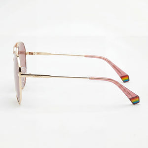 Polaroid Rectangle Sunglasses Unisex — side view, Polarized Gold Black lens