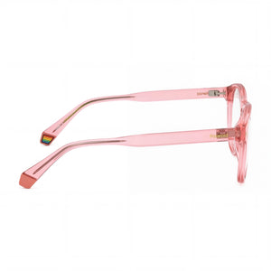 Polaroid Round Eyeglasses Unisex — side view, Pink Injected temples