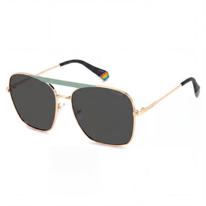 Polaroid Pld 6201/S/X Gold Square Sunglasses for Women, Matte Aqua Gold lens