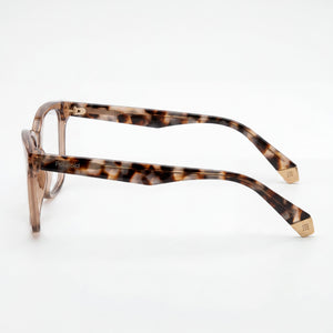 Polaroid PLD D338 Rectangle Eyeglasses Women — side view, Beige Acetate temples