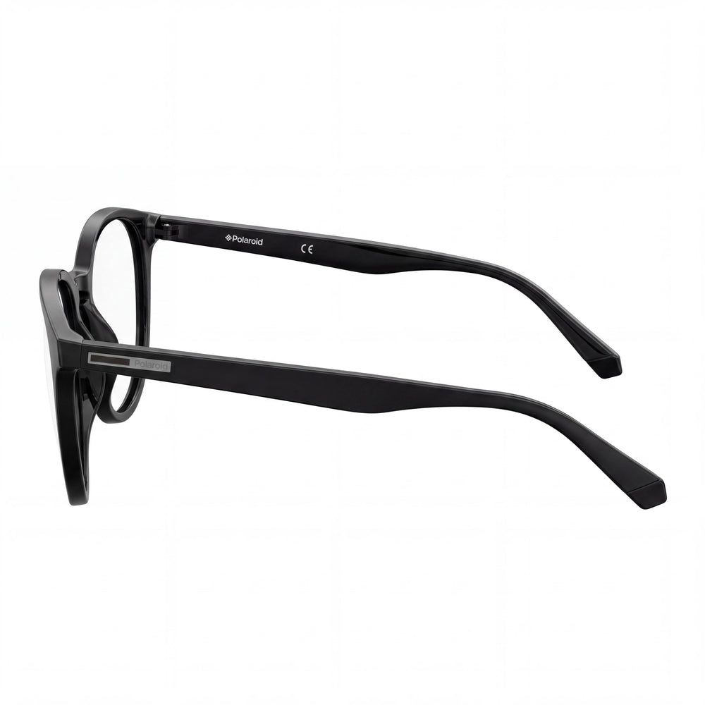 Polaroid Pld D381 Oval Eyeglasses Unisex — side view, Black Polyamide temples