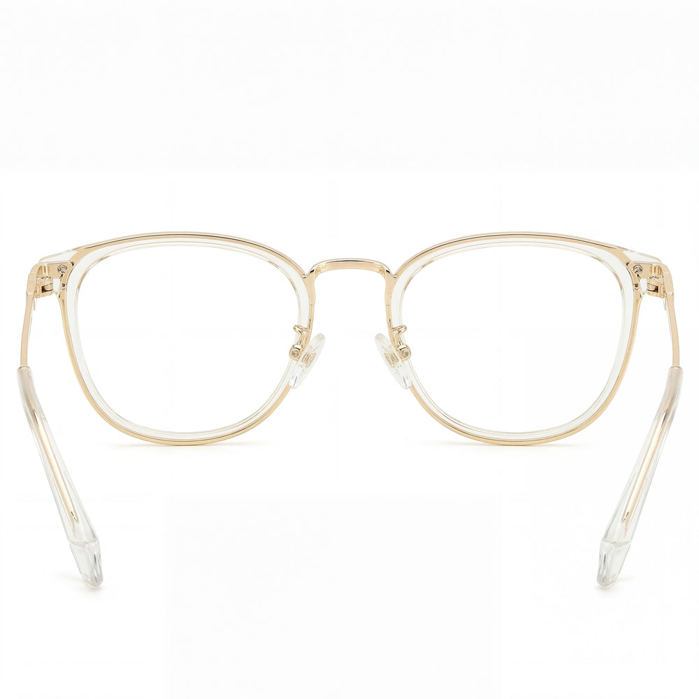 Polaroid PLD D439/G Rectangle Eyeglasses Women — side view, Crystal Gold Injected temples