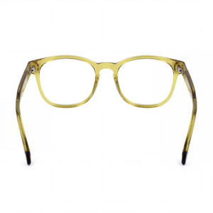Polaroid PLD D453 Round Eyeglasses Unisex — side view, Yellow Acetate temples