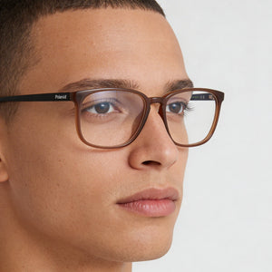 Polaroid PLD D488 Rectangle Eyeglasses Men — side view, Brown Plastic temples