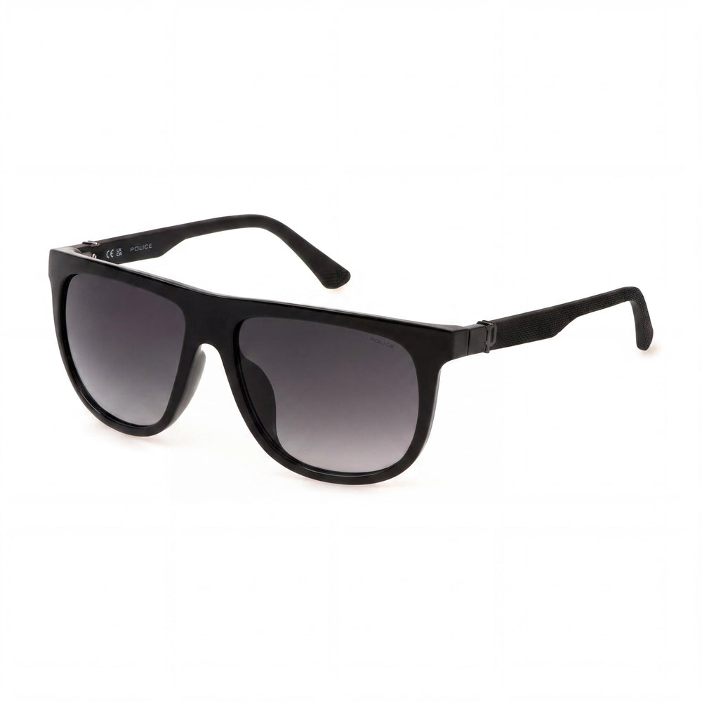 Police Casual Black Rectangle Sunglasses for Men, Smoke Smoke lens