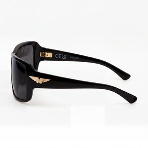 Police Casual Rectangle Sunglasses Men — side view, Non-Polarized Smoke Mirror Blue lens