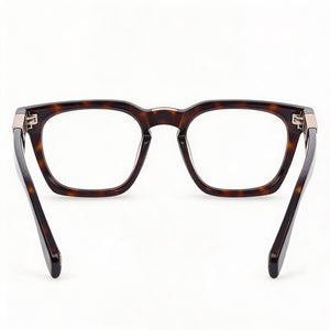 Police Casual Square Eyeglasses Men — side view, Havana Acetate temples
