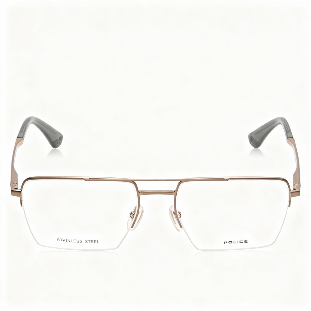 Police Rectangle Eyeglasses Men — side view, Gold Metal temples